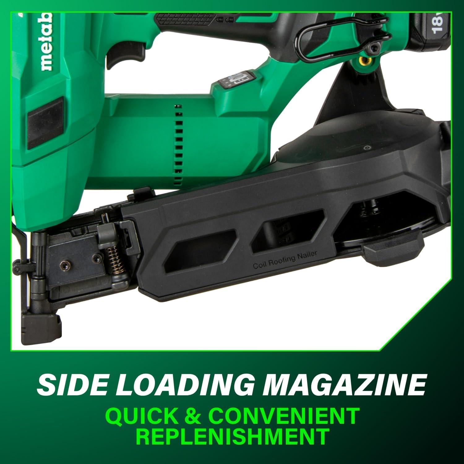 Metabo HPT 18V MultiVolt Brushless Cordless Coil Roofing Nailer Kit, 1-3/4″ Coil Roofing Nailer with Power Tool 2.0Ah Lithium Ion Battery, Drives 7/8″ to 1-3/4″ Nails, NV1845DA(NV1845DA)