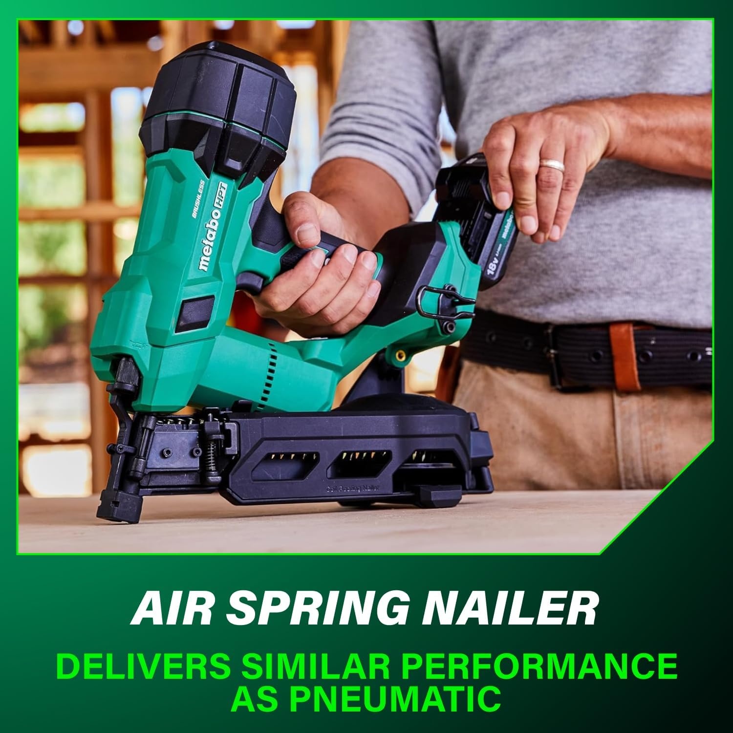 Metabo HPT 18V MultiVolt Brushless Cordless Coil Roofing Nailer Kit, 1-3/4″ Coil Roofing Nailer with Power Tool 2.0Ah Lithium Ion Battery, Drives 7/8″ to 1-3/4″ Nails, NV1845DA(NV1845DA)