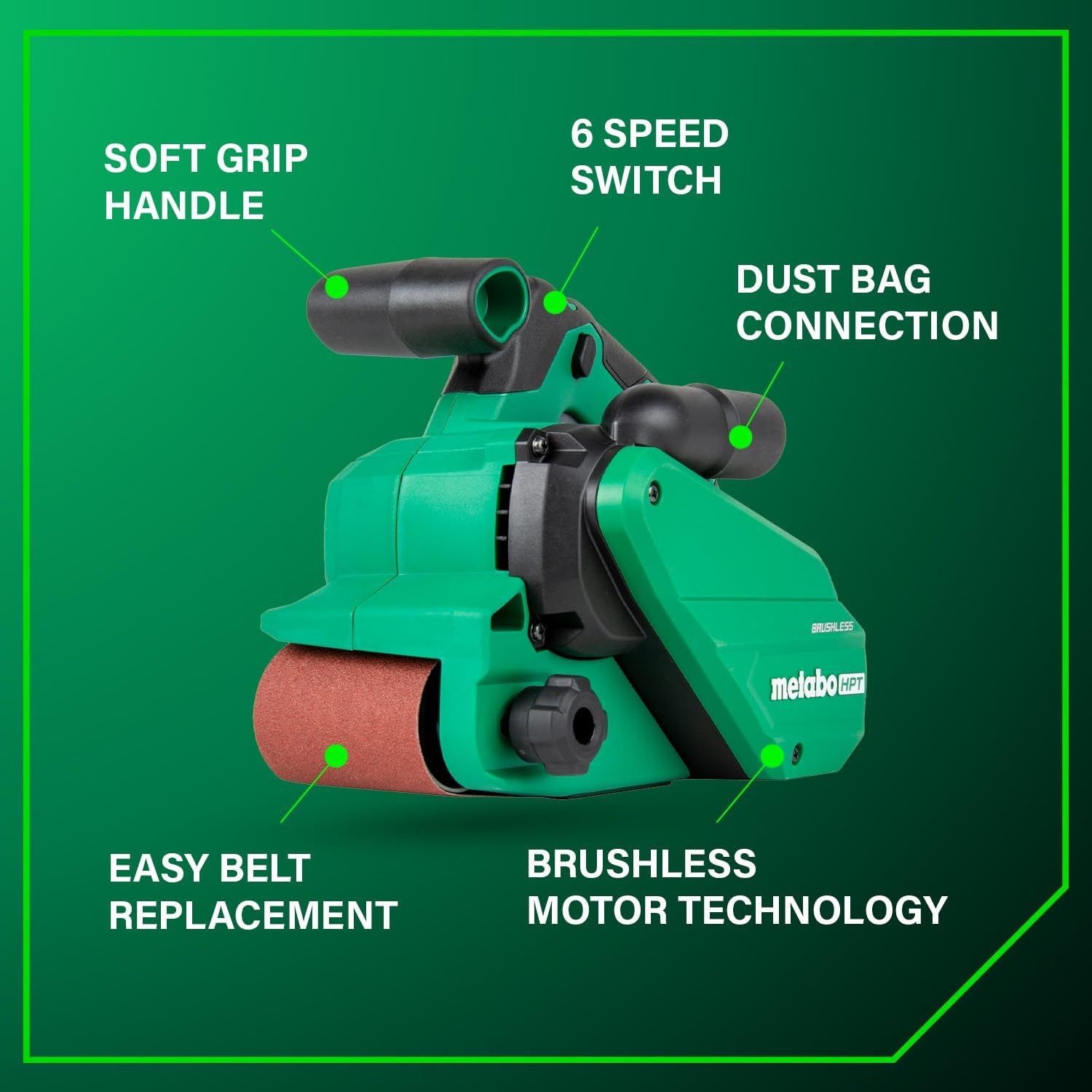 Metabo HPT 36V MultiVolt Cordless Brushless 3″ x 21″ Belt Sander, Power Sander Kit, Variable Speed, Auto Mode, Compatible with 18V/36V Metabo HPT Battery or AC Adapter, Tool Body Only, SB3608DAQ4(SB3608DAQ4 (36V MultiVolt™ Cordless))