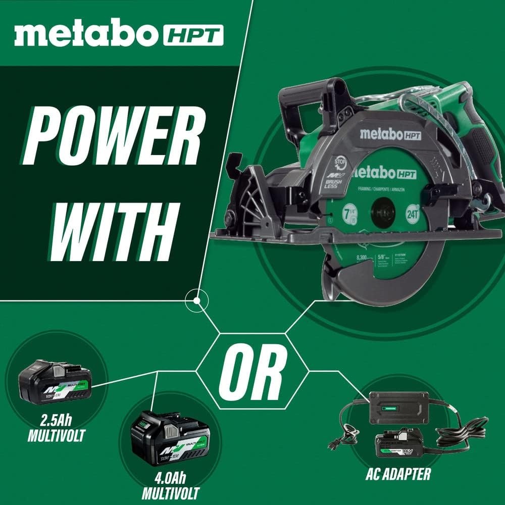 Metabo HPT 36V MultiVolt 7-1/4 Inch Rear Handle Circular Saw, Tool Only – No Battery, Lightest Weight in Its Class, 53° Bevel Capacity, High-Capacity Cutting, C3607DWAQ4(36V MV Rear Handle Circular Saw (Tool Only))