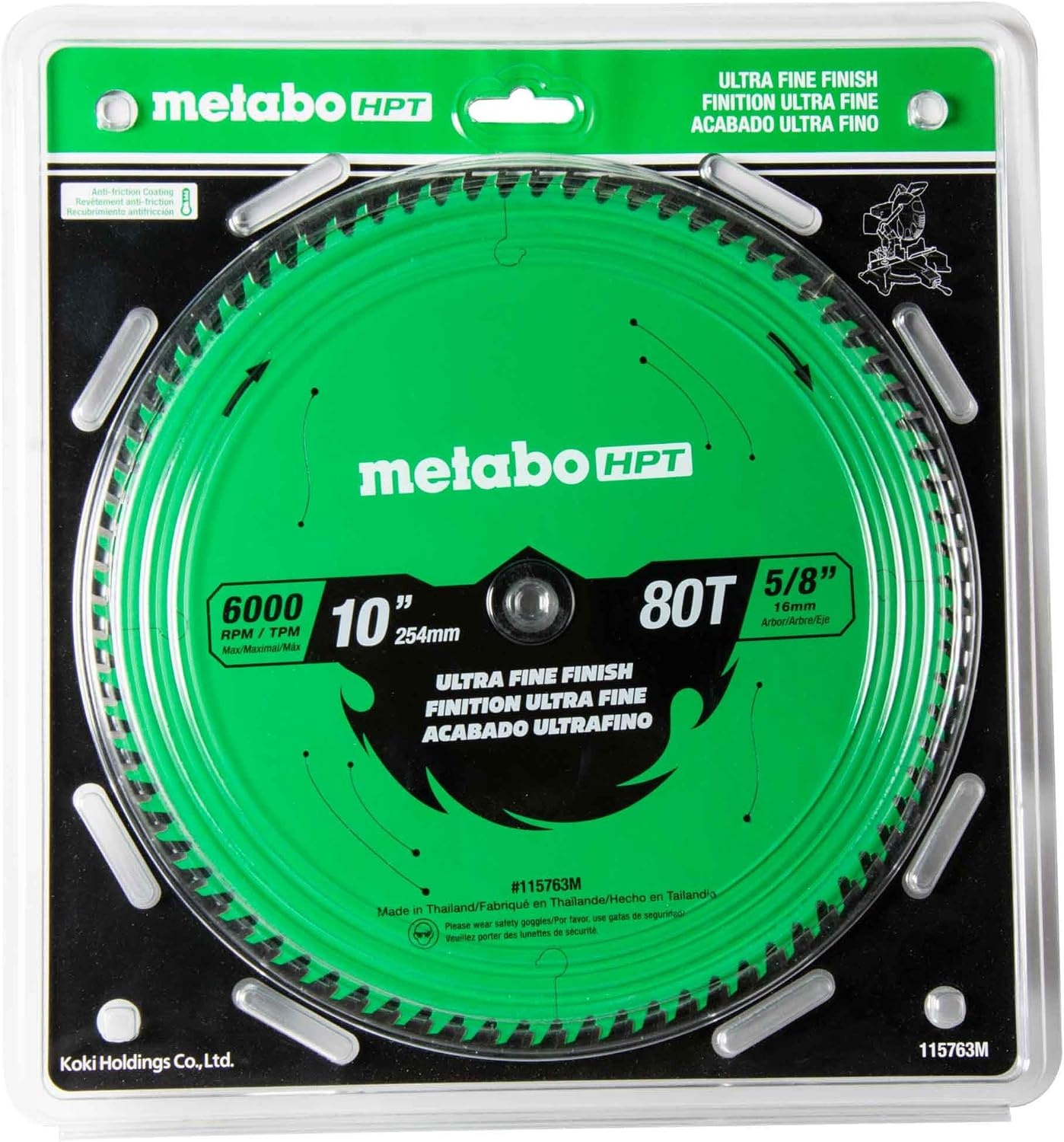 Metabo HPT 10-Inch Miter Saw/Table Saw Blade, Ultra Fine Finish, 80-Tooth, 5/8-Inch Arbor, Industrial High Performance Tungsten Carbide, PTFE Coating, Laser-Cut Expansion Slots, 115763M