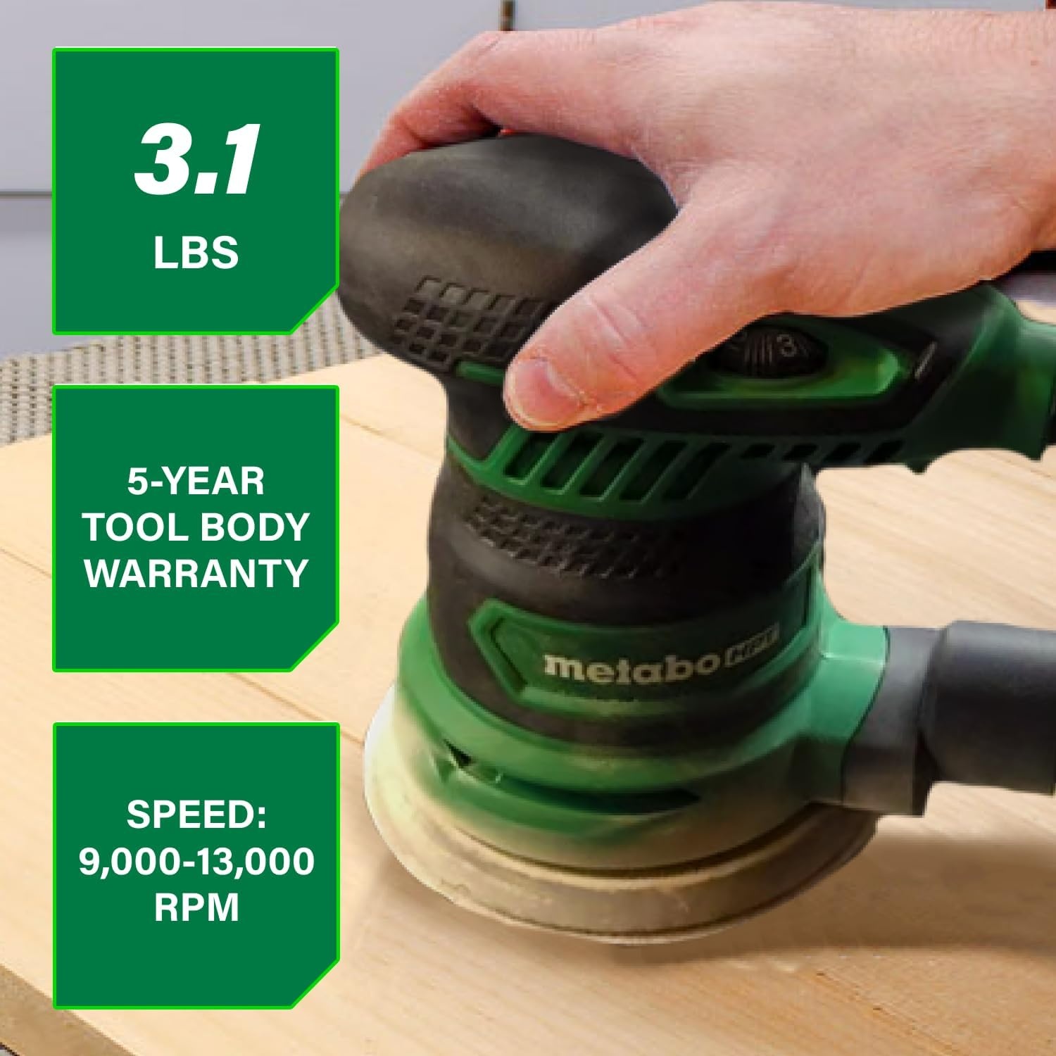 Metabo HPT 5-Inch Random Orbit Finishing Sander, Variable Speed, Palm-Style Comfort Grip, 230W 2.8 Amp Motor, 9,000-13,000 RPM, Dust Collection Hose Connector, Compact and Lightweight Design, SV13YST(No Size)