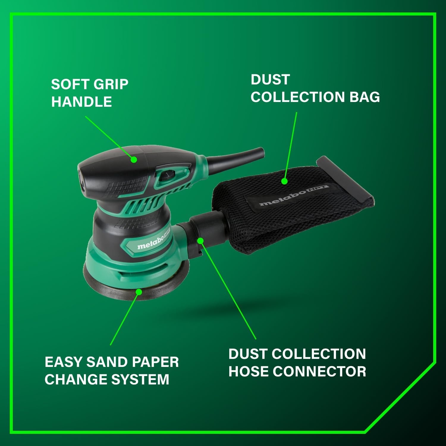 Metabo HPT 5-Inch Random Orbit Finishing Sander, Variable Speed, Palm-Style Comfort Grip, 230W 2.8 Amp Motor, 9,000-13,000 RPM, Dust Collection Hose Connector, Compact and Lightweight Design, SV13YST(No Size)