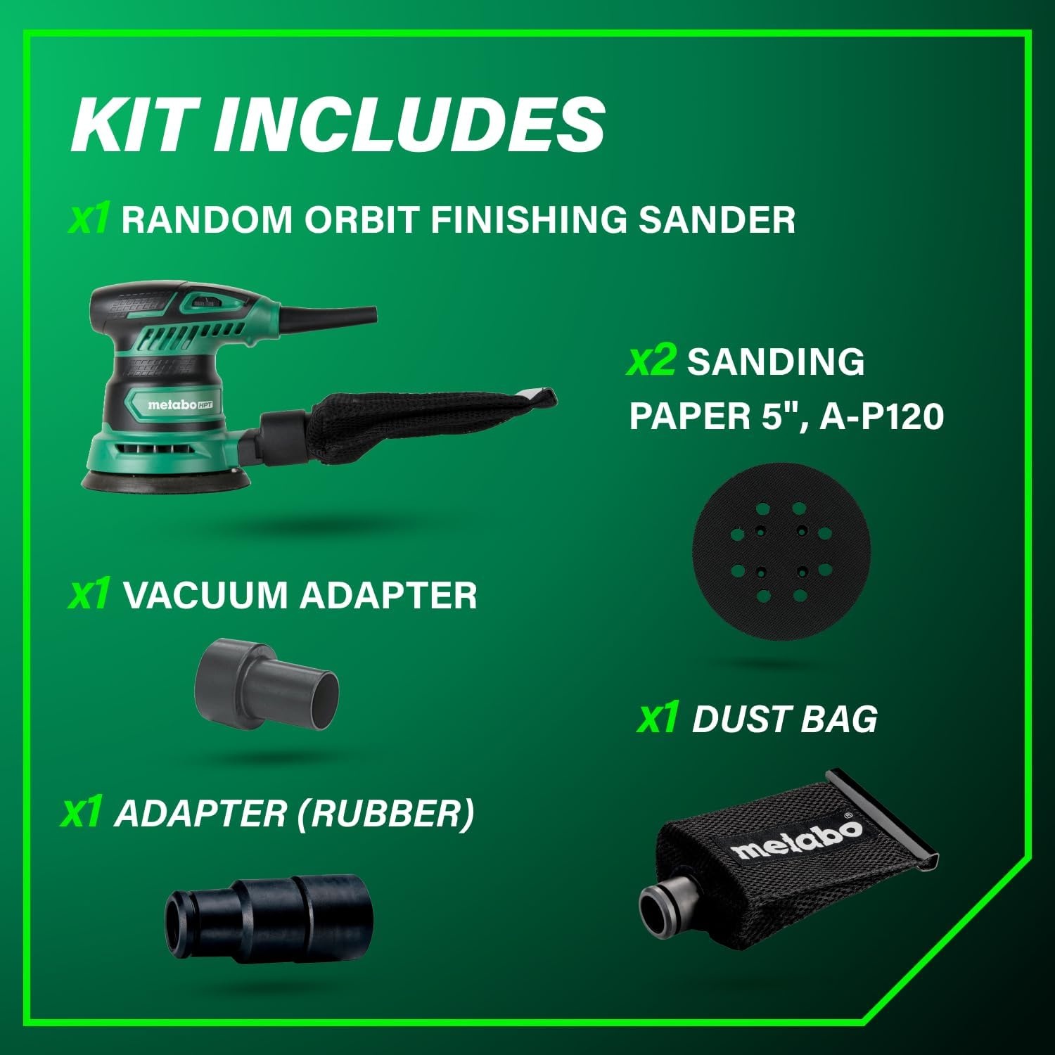Metabo HPT 5-Inch Random Orbit Finishing Sander, Variable Speed, Palm-Style Comfort Grip, 230W 2.8 Amp Motor, 9,000-13,000 RPM, Dust Collection Hose Connector, Compact and Lightweight Design, SV13YST(No Size)