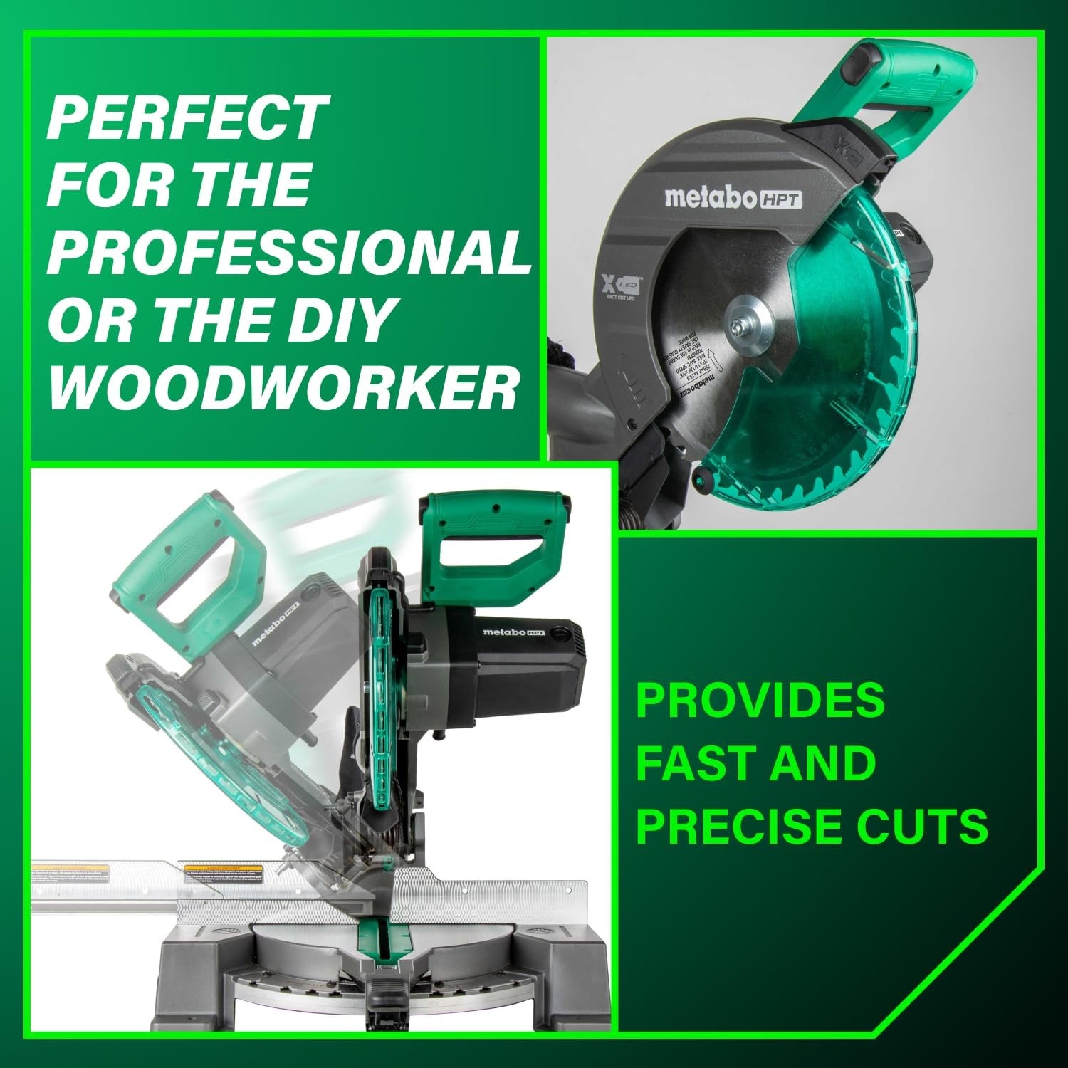Metabo HPT 10-Inch Single Bevel Compound Miter Saw, 15-Amp Power Saw with Xact Cut Shadow Line, Precision Miter Angles, Single Bevel 0-45°, 40T TCT Miter Saw Blade, Lightweight Design, C10FCG2(C10FCG2 – Next Gen Model)