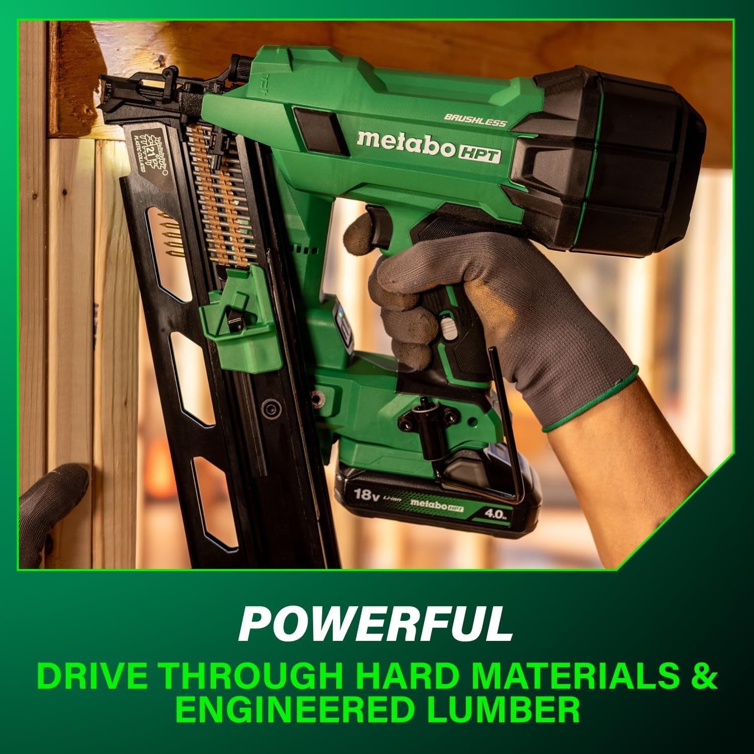 Metabo HPT 18V MultiVolt Cordless 21° Framing Nailer Kit, 3-1/2″ Plastic Strip Framing Cordless Nailer, Power Tool with 4.0Ah Lithium Ion Battery, Drives 2″ to 3-1/2″ Nails, NR1890DRA(NR1890DRA – Lighter  Smaller  & More Powerful)