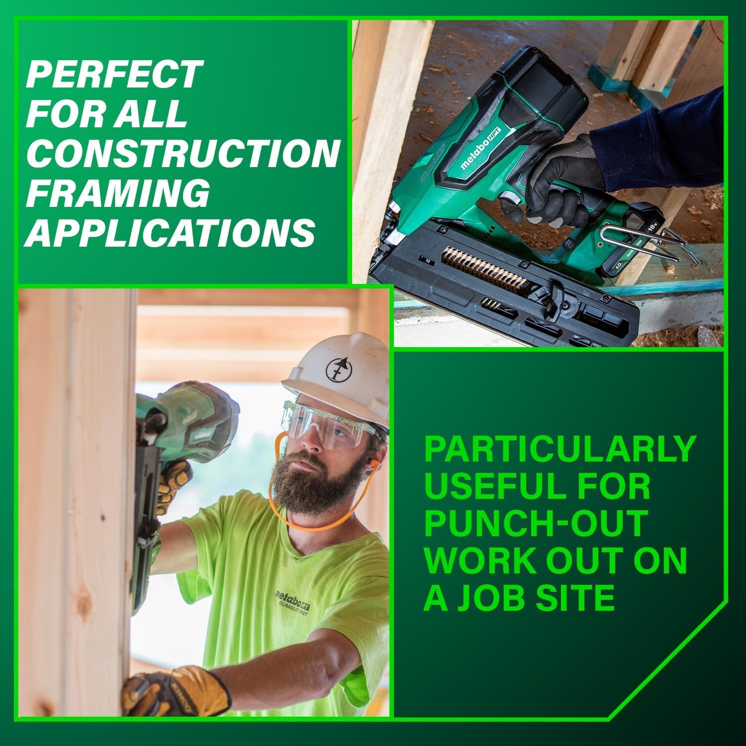 Metabo HPT 18V MultiVolt Cordless 21° Framing Nailer Kit, 3-1/2″ Plastic Strip Framing Cordless Nailer, Power Tool with 4.0Ah Lithium Ion Battery, Drives 2″ to 3-1/2″ Nails, NR1890DRA(NR1890DRST)