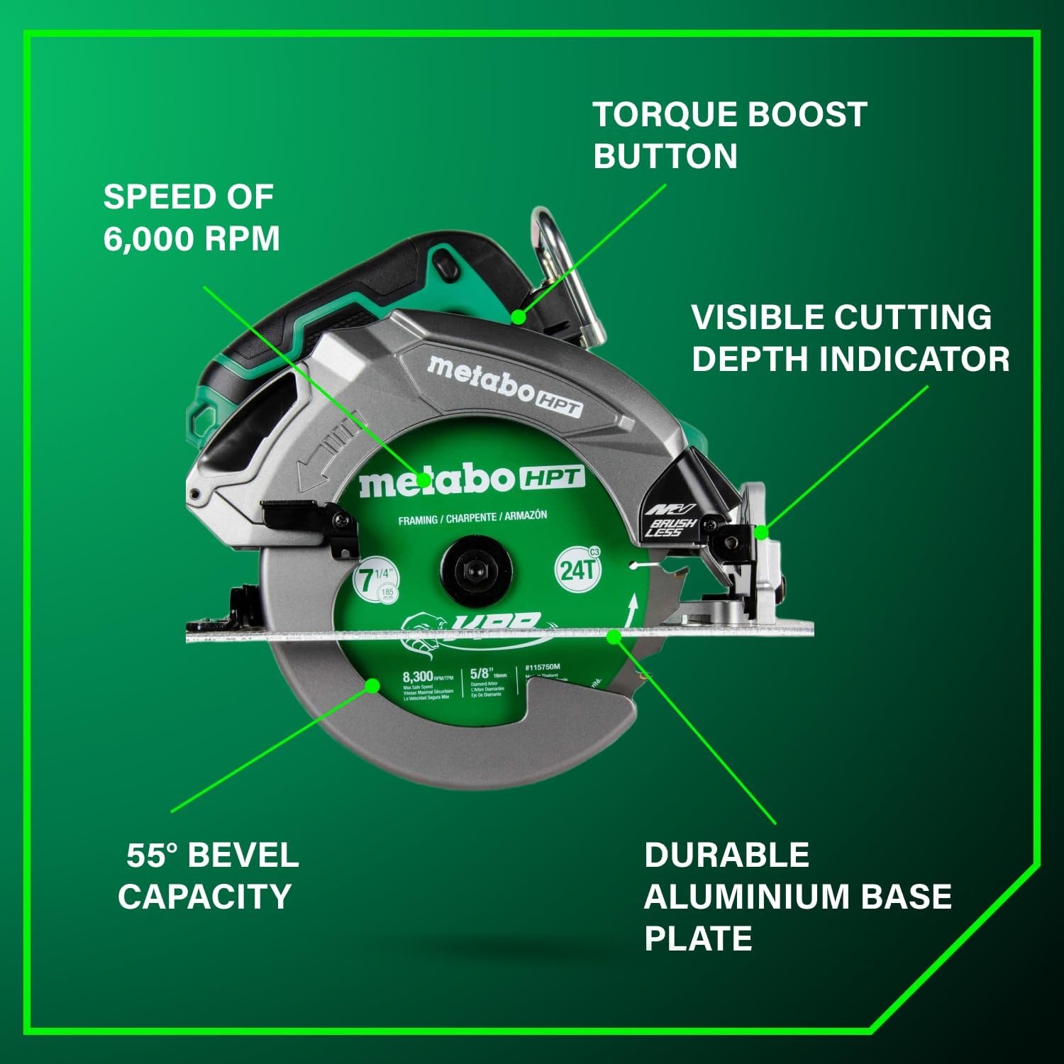 Metabo HPT 36V MultiVolt™ Cordless Circular Saw | 7-1/4-in | Tool Body Only | C3607DAQ4(C3607DBQ4 (Next Gen Model))