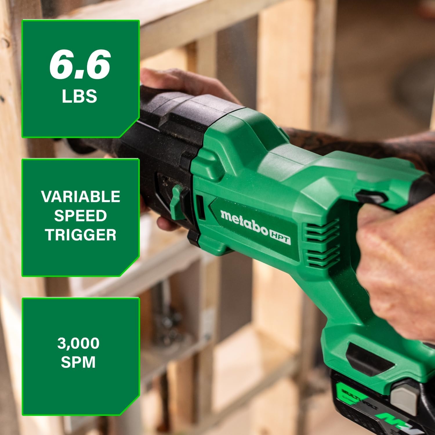 Metabo HPT 18V MultiVolt Cordless Reciprocating Saw, Orbital Cut Mode, 36% Less Vibration, 1-1/8″ Stroke Length, 3,000 SPM, LED Light, Tool Body Only, CR18DBQ4(CR18DBQ4 (Next Gen Model))