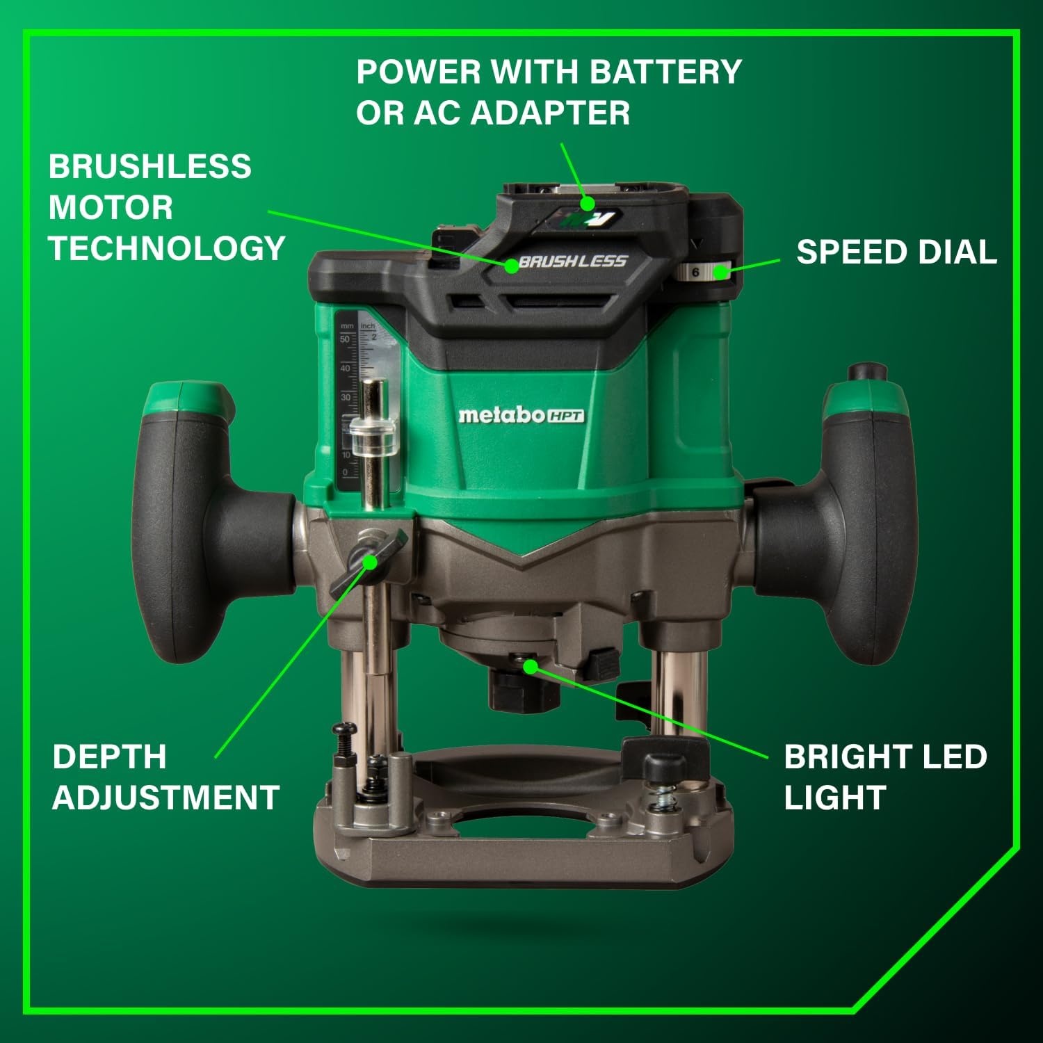 Metabo HPT Cordless Plunge Router, 36V Variable Speed Router, Up to 46 Feet per Minute, Lightweight Design, LED Work Light, 2020 Pro Tools Innovation Award Winner, Tool Body Only, M3612DAQ4(M3612DAQ4 (Tool Only))