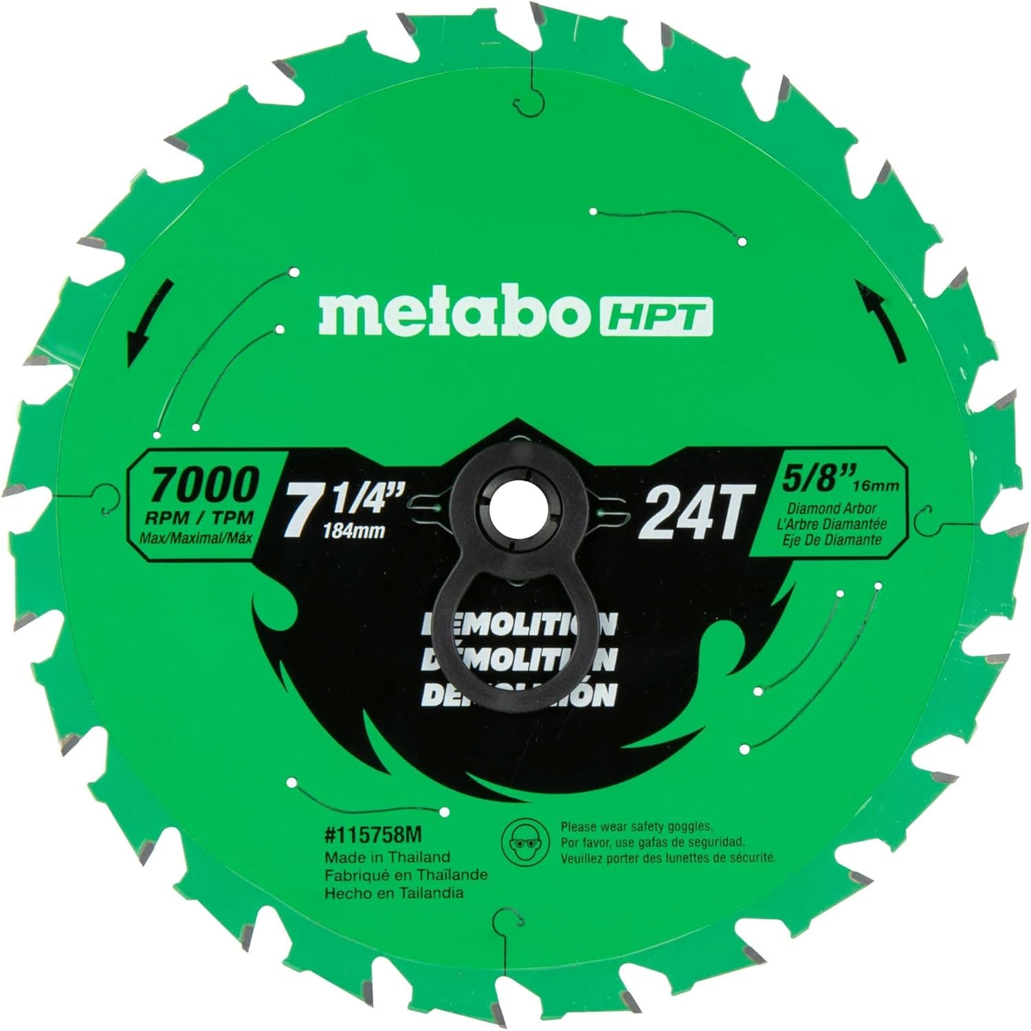 Metabo HPT Circular Saw Demo Blade, 7-1/4-Inch, 24-Tooth, Industrial High Performance Tungsten Carbide, PTFE Coating, Laser-Cut Expansion Slots, 115758M