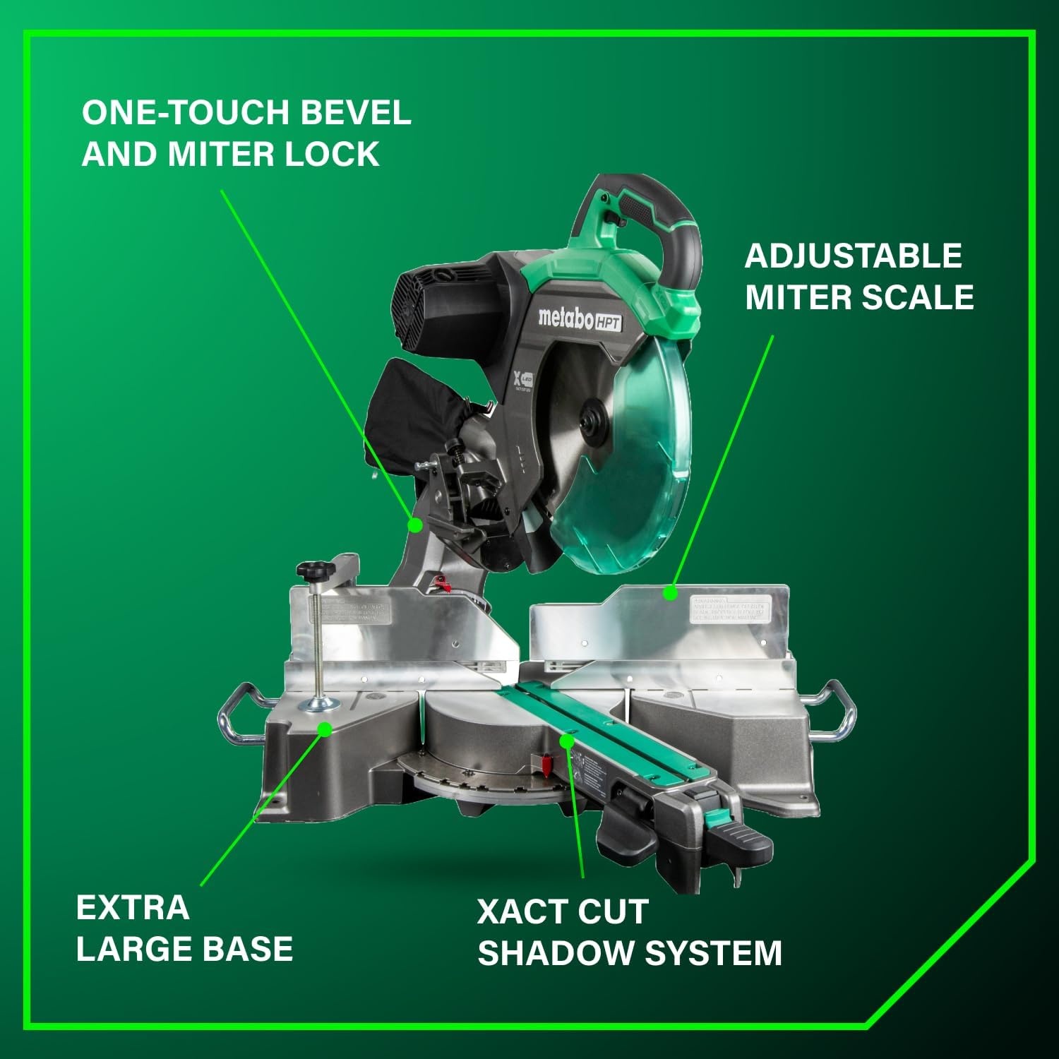 Metabo HPT 12-Inch Dual Bevel Sliding Miter Saw, 4000 RPM No-Load Speed, 45° Left and Right Bevel Range, Precision Miter Angles, 9 Detent Stops, Xact Cut Shadow Line, C12RSH3(C12RSH3 Only)