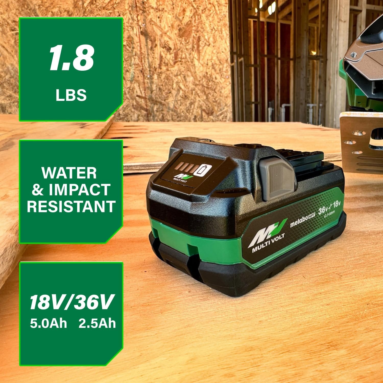 Metabo HPT MultiVolt Battery | 36V/18V, 2.5Ah/5.0Ah, Lithium Ion, Slide Style | 371751M(Next Gen 18V/36V MultiVolt™ Battery)