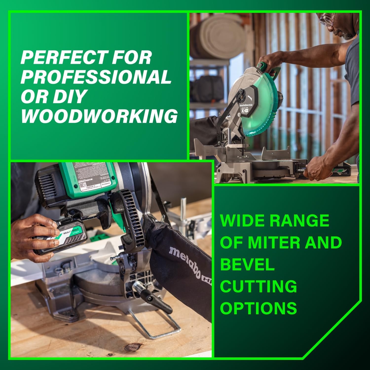 Metabo HPT 18V MultiVolt Cordless 10-Inch Single Bevel Miter Saw, Wide Range of Miter and Bevel Cutting Options, Xact Cut LED Shadow System, Brushless Technology, Tool Body Only, C1810DFAQ4
