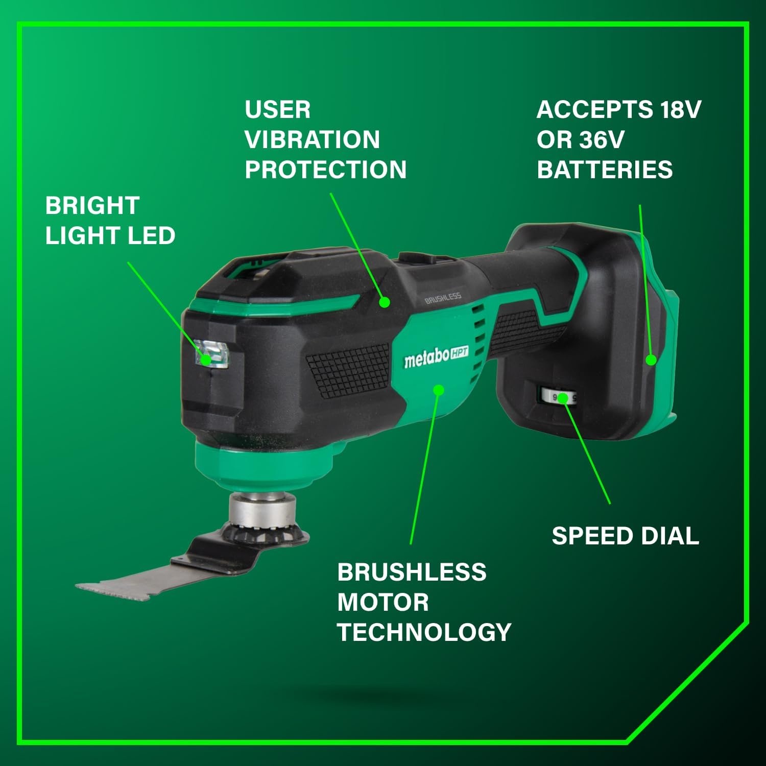 Metabo HPT 18V MultiVolt Cordless Oscillating Multi-Tool, Low Vibration Design, Universal Design, 6 Speed Settings, User Vibration Protection, Starlock, Tool Body Only, CV18DAQ4(CV18DAQ4 – Next Gen Model)