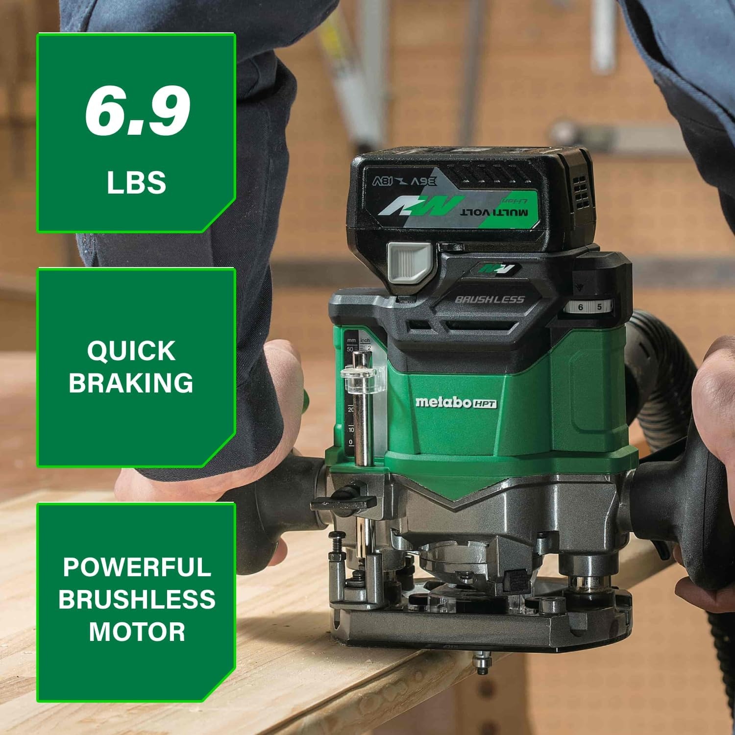 Metabo HPT Cordless Plunge Router, 36V Variable Speed Router, Up to 46 Feet per Minute, Lightweight Design, LED Work Light, 2020 Pro Tools Innovation Award Winner, Tool Body Only, M3612DAQ4(M3612DA (Kit))