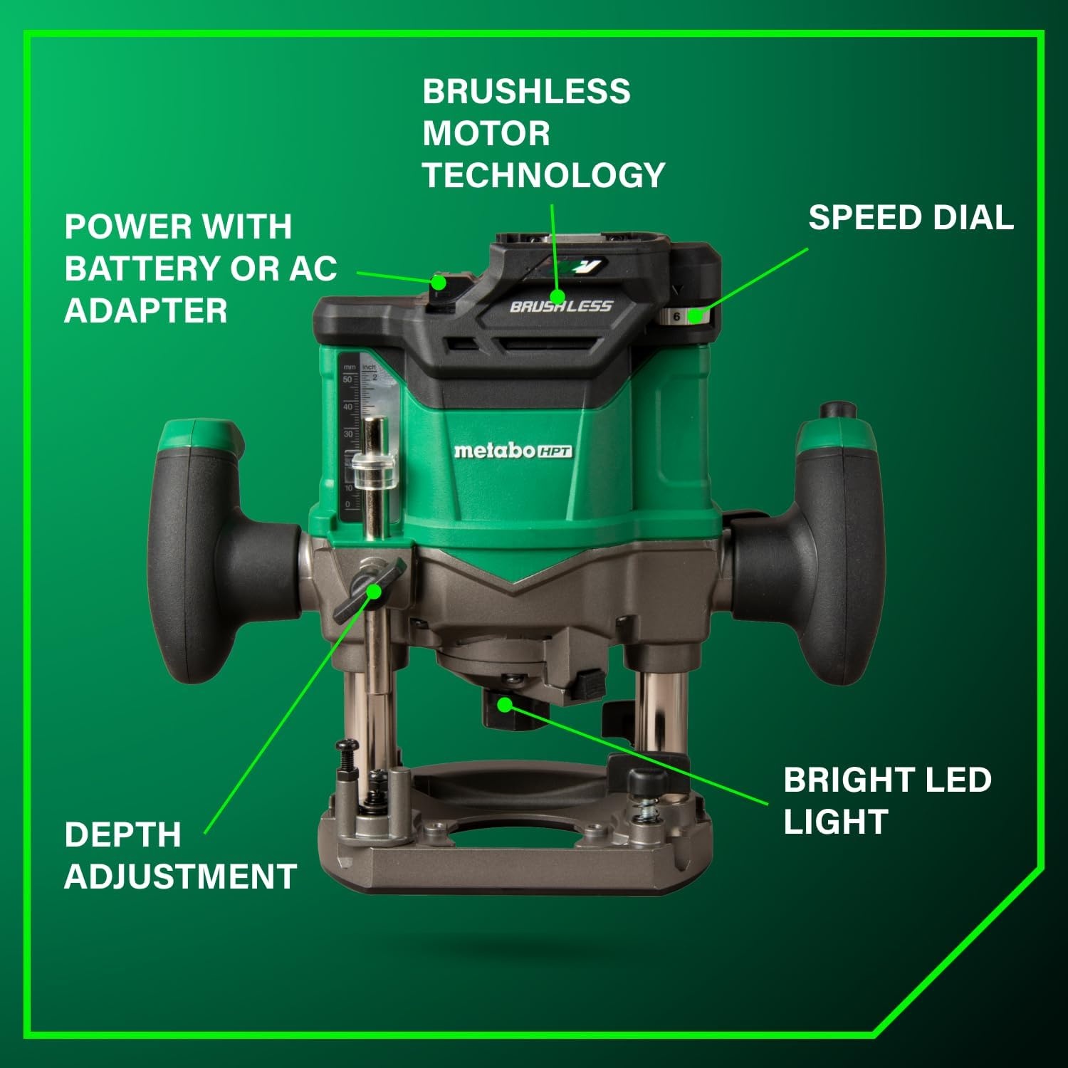 Metabo HPT Cordless Plunge Router, 36V Variable Speed Router, Up to 46 Feet per Minute, Lightweight Design, LED Work Light, 2020 Pro Tools Innovation Award Winner, Tool Body Only, M3612DAQ4(M3612DA (Kit))