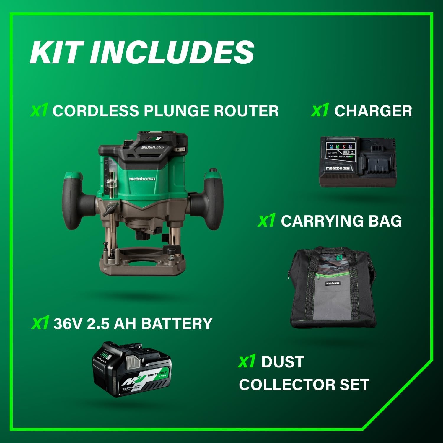 Metabo HPT Cordless Plunge Router, 36V Variable Speed Router, Up to 46 Feet per Minute, Lightweight Design, LED Work Light, 2020 Pro Tools Innovation Award Winner, Tool Body Only, M3612DAQ4(M3612DA (Kit))