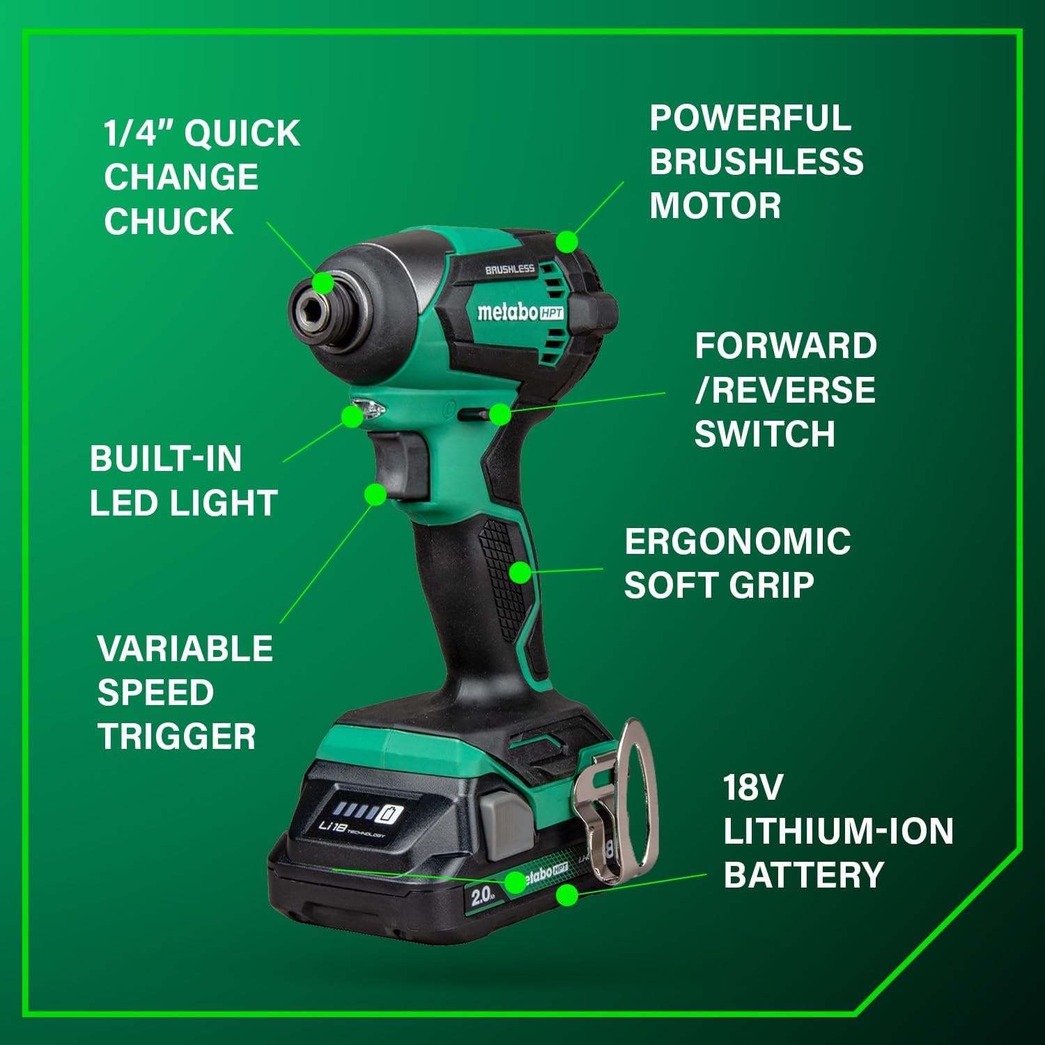 Metabo HPT 18V MultiVolt Cordless Brushless Driver Drill & Impact Driver Combo Kit, Power Tool Kit, 2 Lithium-Ion Metabo HPT Batteries and Charger, High Torque, Compact Lightweight Design, KC18DEXQB(KC18DEXQB Only)