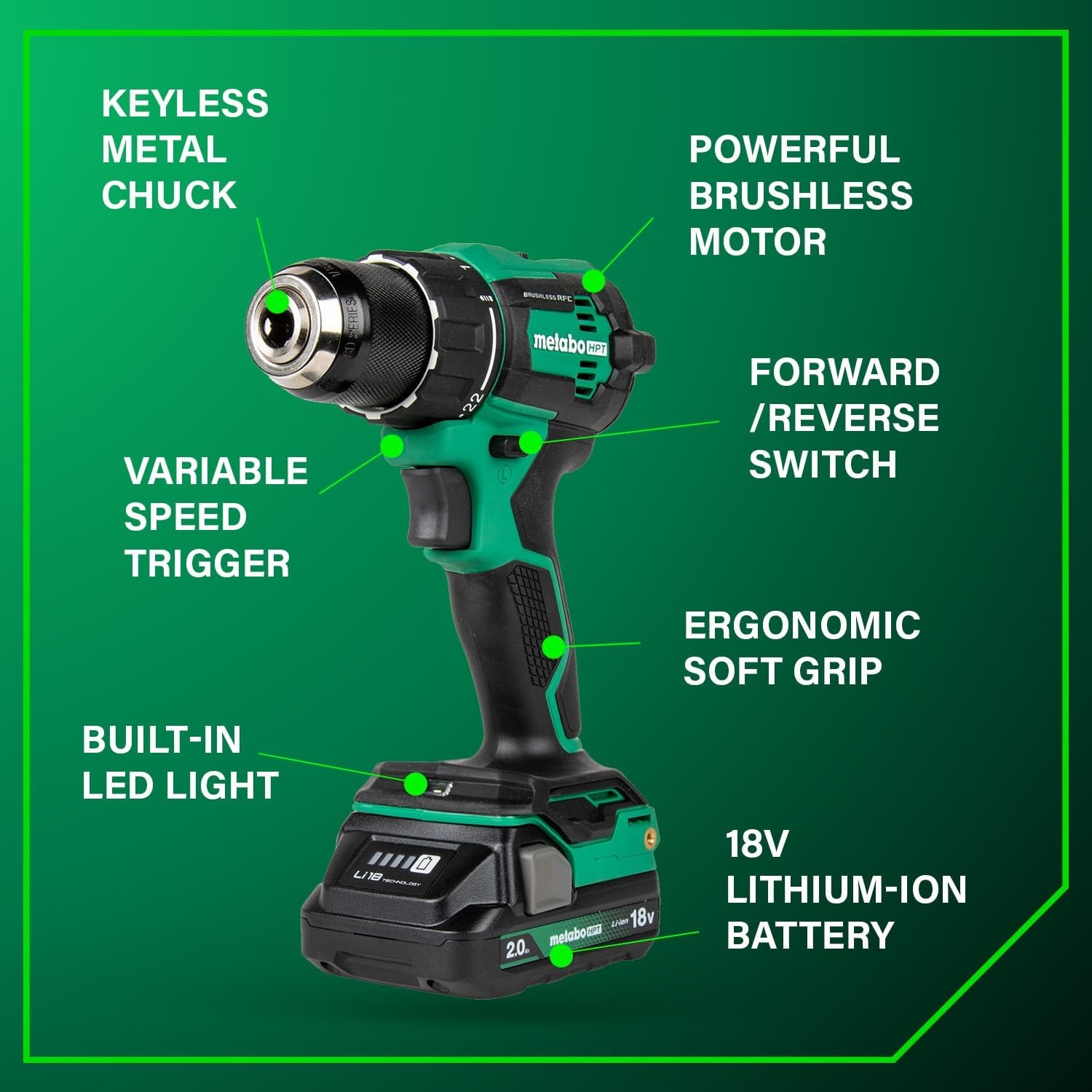 Metabo HPT 18V MultiVolt Cordless Brushless Driver Drill & Impact Driver Combo Kit, Power Tool Kit, 2 Lithium-Ion Metabo HPT Batteries and Charger, High Torque, Compact Lightweight Design, KC18DEXQB(KC18DEXQB Only)