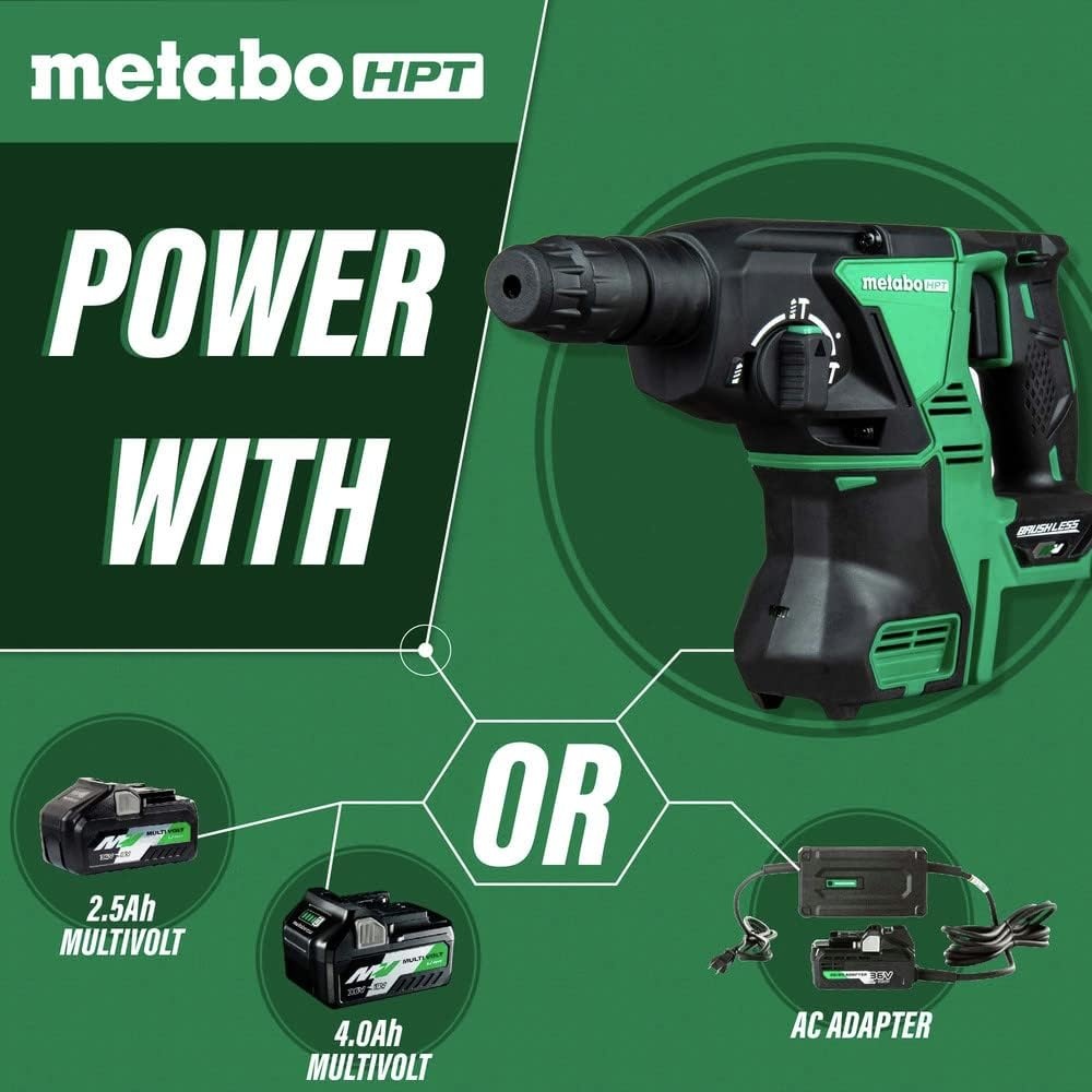 Metabo HPT 36V MultiVolt™ Cordless Rotary Hammer Drill (Tool Only – No Battery) | SDS Plus | 1-1/8-Inch | Reactive Force Control | 3 Modes | Optional AC Adapter | DH36DPAQ4