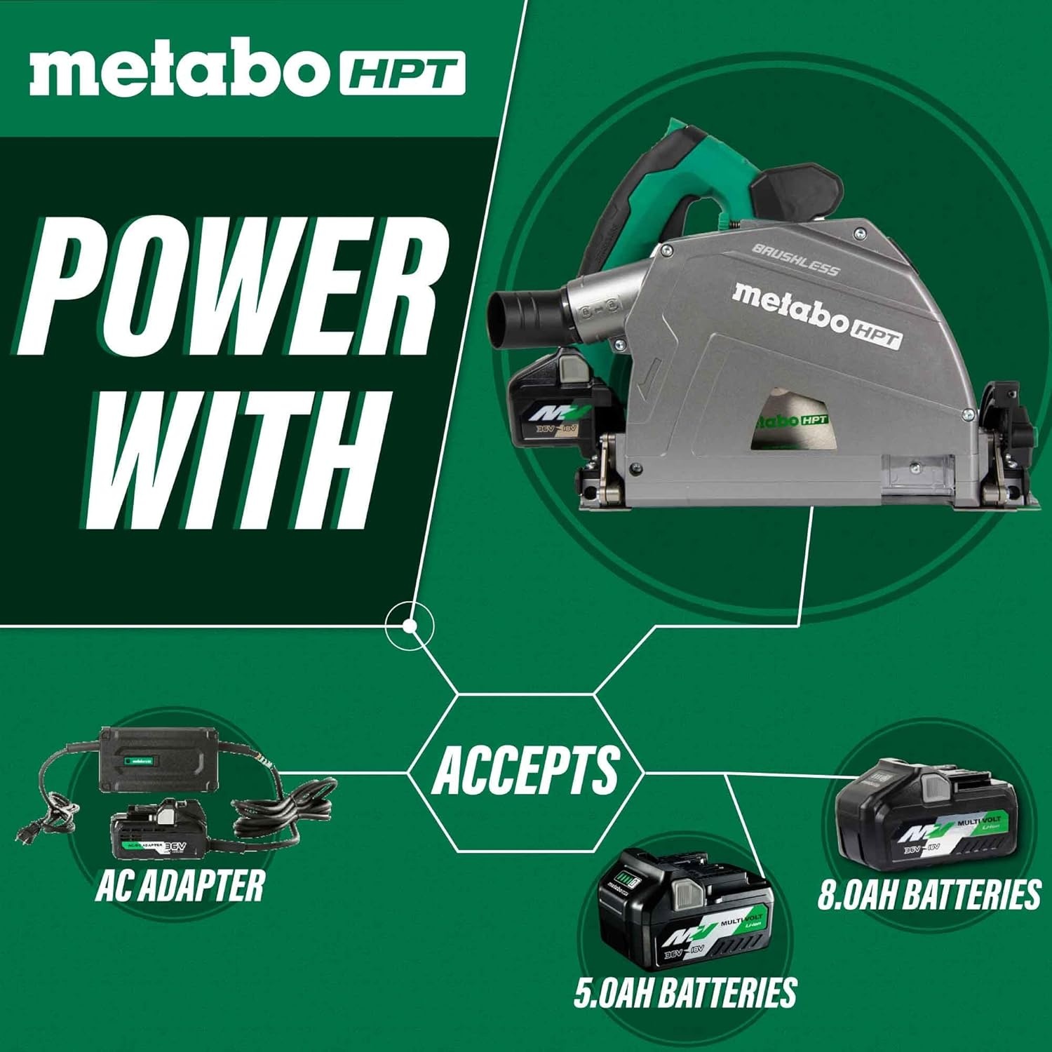 Metabo HPT 36V MultiVolt 6-1/2″ Cordless Track Saw Kit, Adjustable Bevel -1 to 46°, Over 2-1/2″ Cutting Depth, Lightweight Design, Includes 4.0Ah Metabo Battery and Rapid Charger, C3606DPA