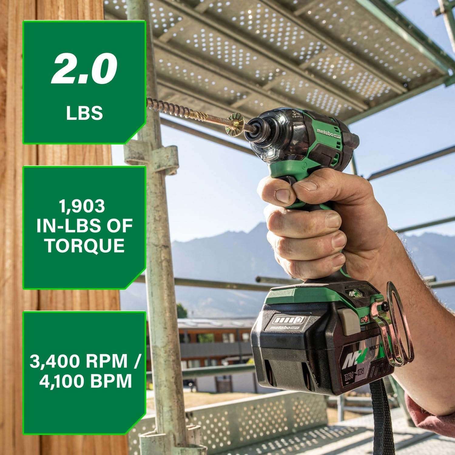 Metabo HPT 36V MultiVolt™ Cordless Triple Hammer BOLT Impact Driver Kit, High Torque Impact Driver with Case, 2 MultiVolt Batteries, 1/4-Inch Chuck, Compact Lightweight Power Tool, WH36DC(36V MV Triple Hammer BOLT Impact Driver Kit)