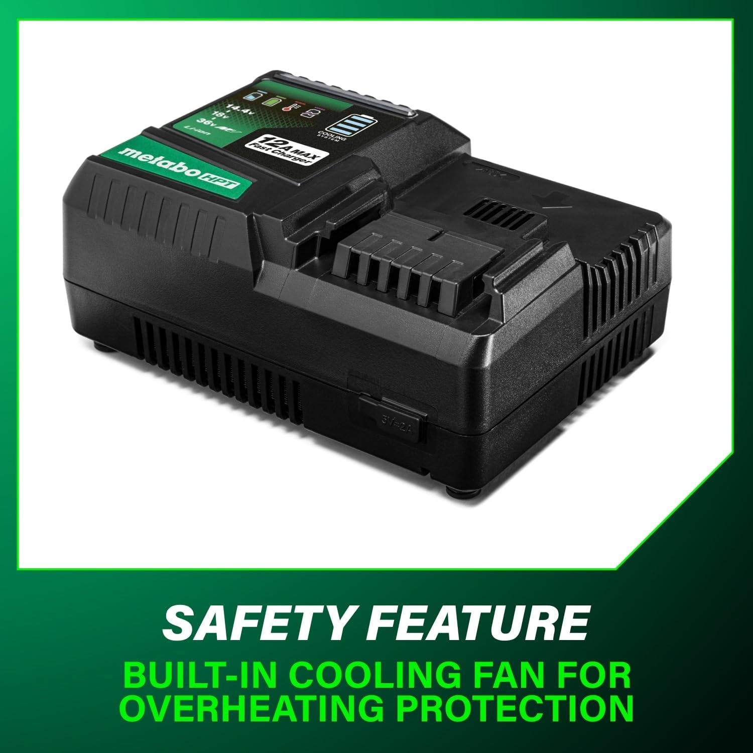 Metabo HPT 12.0A Quick Charger, 18V/36V MultiVolt Battery Charger, Fast Charging with USB Port, 50% Reduced Charging Times, Compatible with Metabo HPT 18V, 36V, and MultiVolt Batteries, UC36YSL2