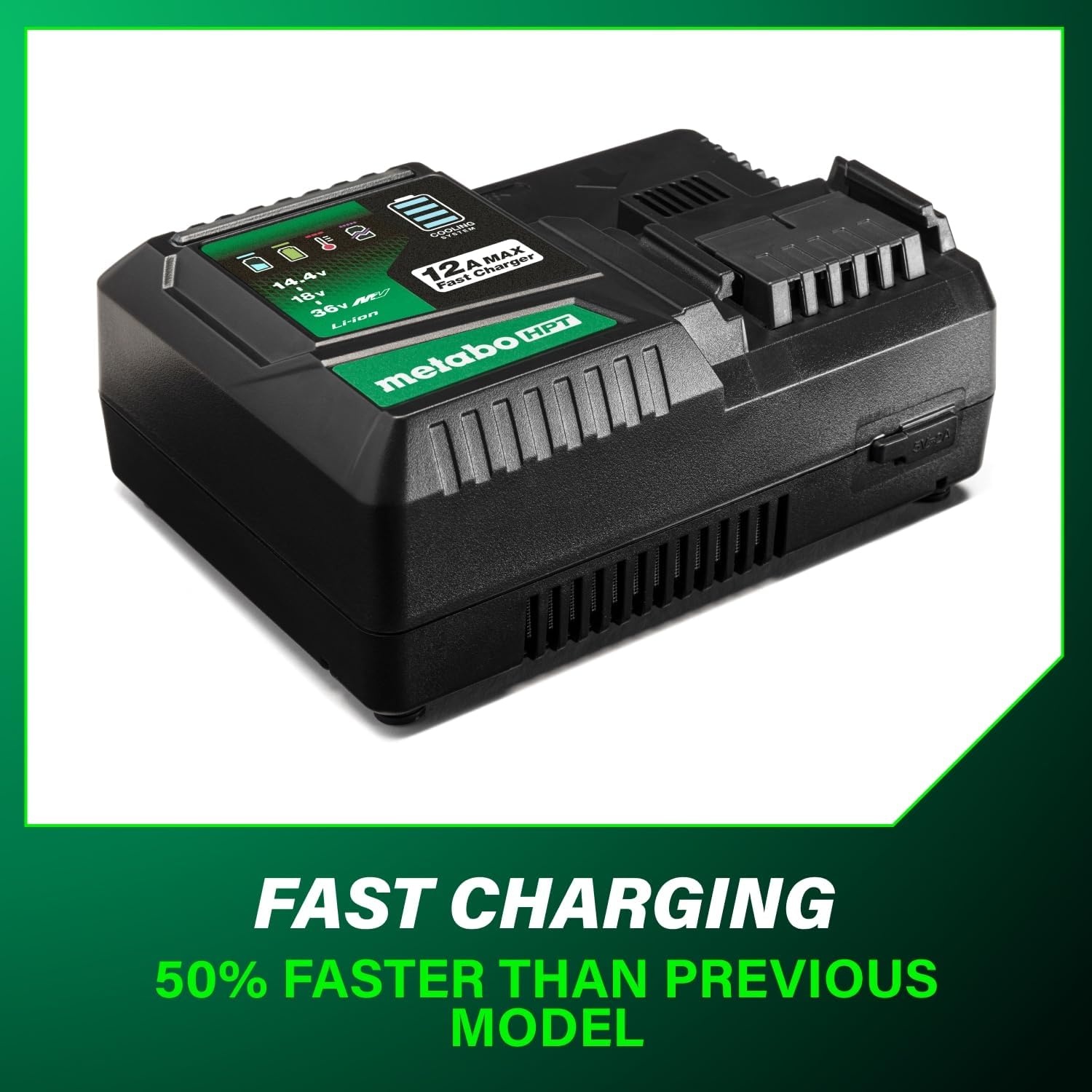 Metabo HPT 12.0A Quick Charger, 18V/36V MultiVolt Battery Charger, Fast Charging with USB Port, 50% Reduced Charging Times, Compatible with Metabo HPT 18V, 36V, and MultiVolt Batteries, UC36YSL2