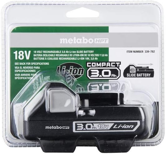 Metabo HPT 18V Battery, 3.0 Ah, Lithium-Ion, Slide Style, Compact and Lightweight Design (339782M)(Battery Only)