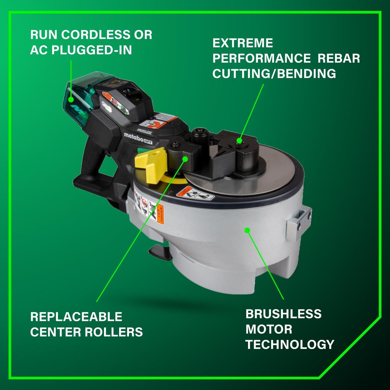 Metabo HPT Portable Rebar Bender and Cutter, 8-Amp Motor, Grade 60 rebar, Maximum 180° Angle, Variable Speed Trigger, Lightweight Design, Precision Bends and Cuts, VB16Y(36V MultiVolt Cordless)