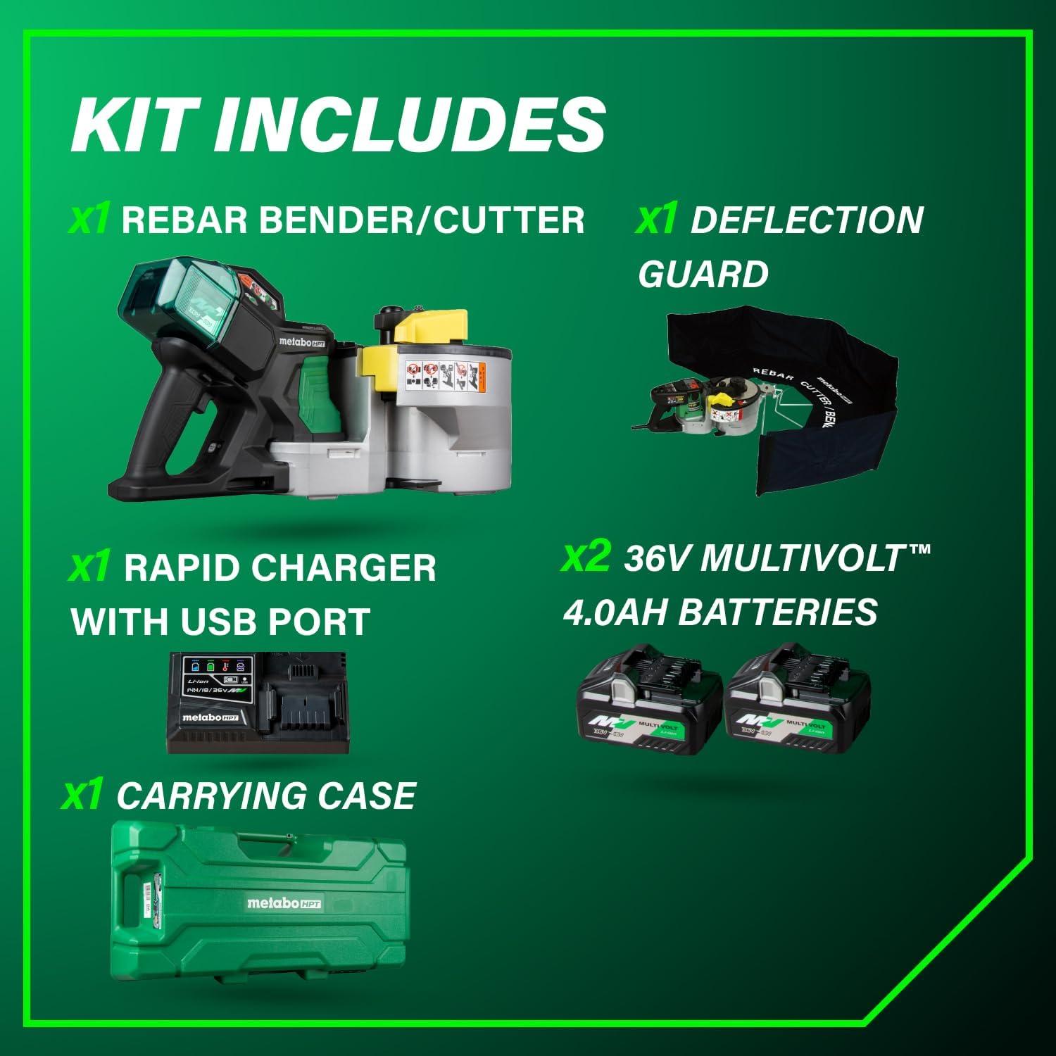 Metabo HPT Portable Rebar Bender and Cutter, 8-Amp Motor, Grade 60 rebar, Maximum 180° Angle, Variable Speed Trigger, Lightweight Design, Precision Bends and Cuts, VB16Y(36V MultiVolt Cordless)