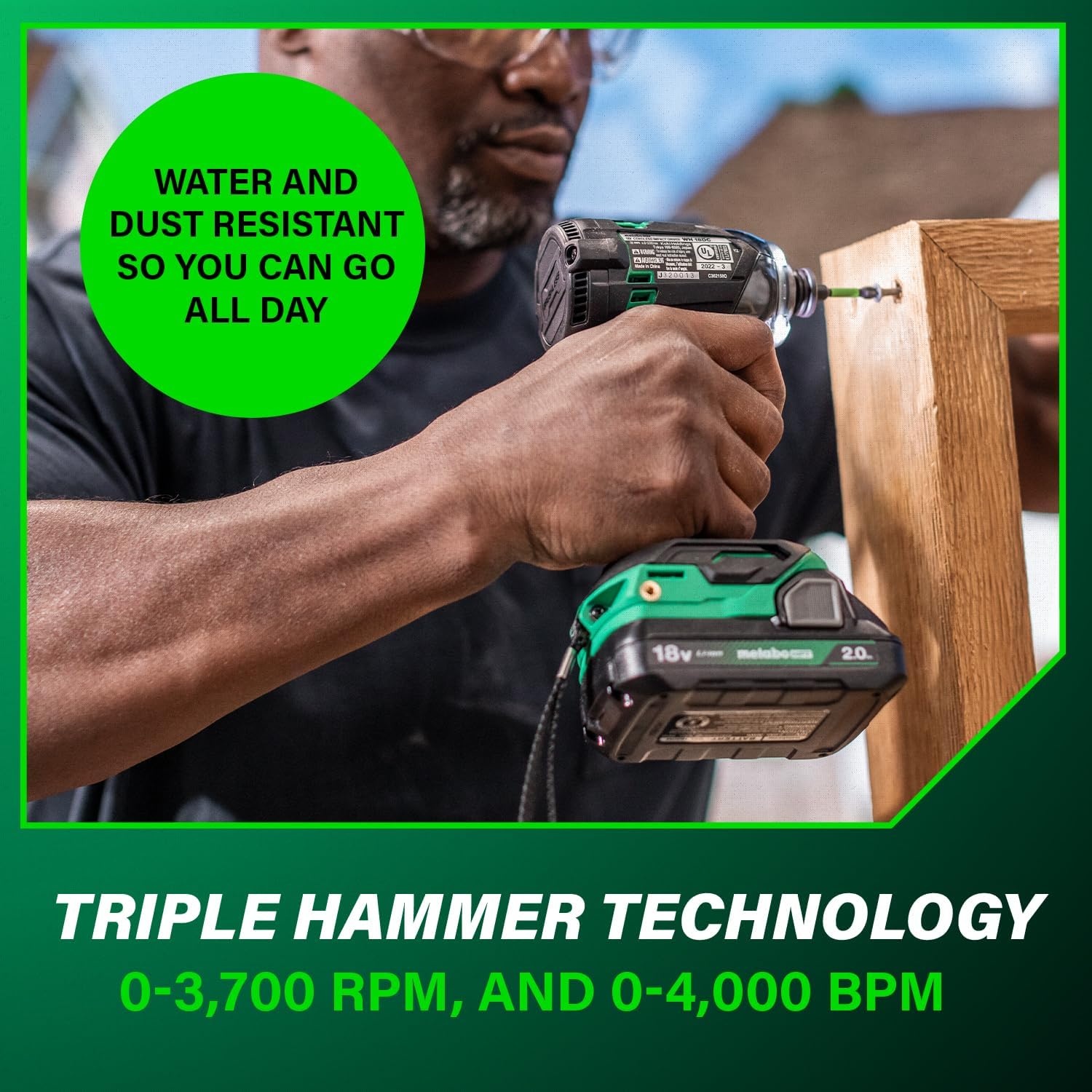 Metabo HPT 18V MultiVolt Cordless Triple Hammer BOLT Impact Driver Set, Power Impact Driver Kit with Case, 2 Lithium-Ion Batteries and Charger, 1/4-Inch Chuck, Compact LightWeight Power Tool, WH18DC(WH18DC (Next Gen Model))