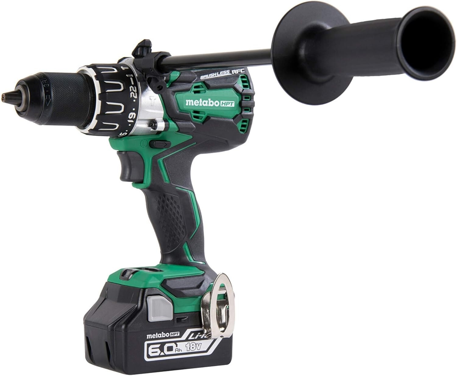 Metabo HPT 18V Cordless Brushless Hammer Drill Kit, include 2-18V 6.0Ah Lithium Ion Slide-Type Batteries, Reactive Force Control, 1,205 In/Lbs of Turning Torque (DV18DBL2)(Metabo HPT DV18DBL2)