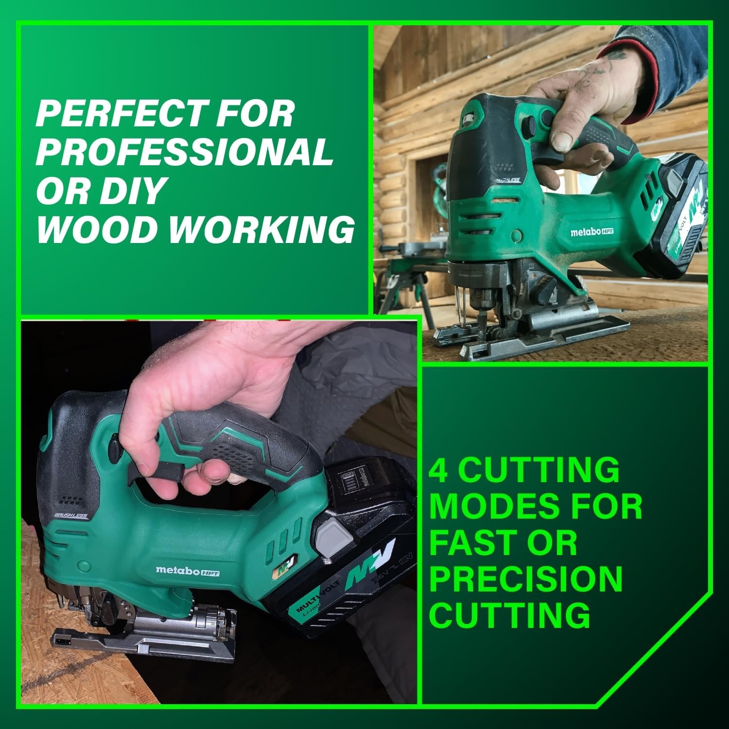 Metabo HPT 36V MultiVolt Cordless Brushless Orbital Jig Saw, Best in Class Cutting Performance, 4-Stage Orbital Action, Variable Speed Control, Lightweight Tool Design, Tool Body Only, CJ36DAQ4