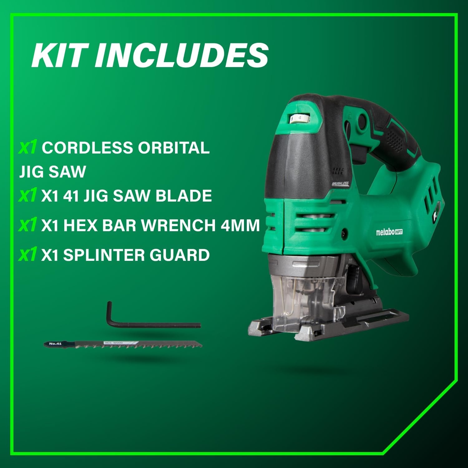 Metabo HPT 36V MultiVolt Cordless Brushless Orbital Jig Saw, Best in Class Cutting Performance, 4-Stage Orbital Action, Variable Speed Control, Lightweight Tool Design, Tool Body Only, CJ36DAQ4