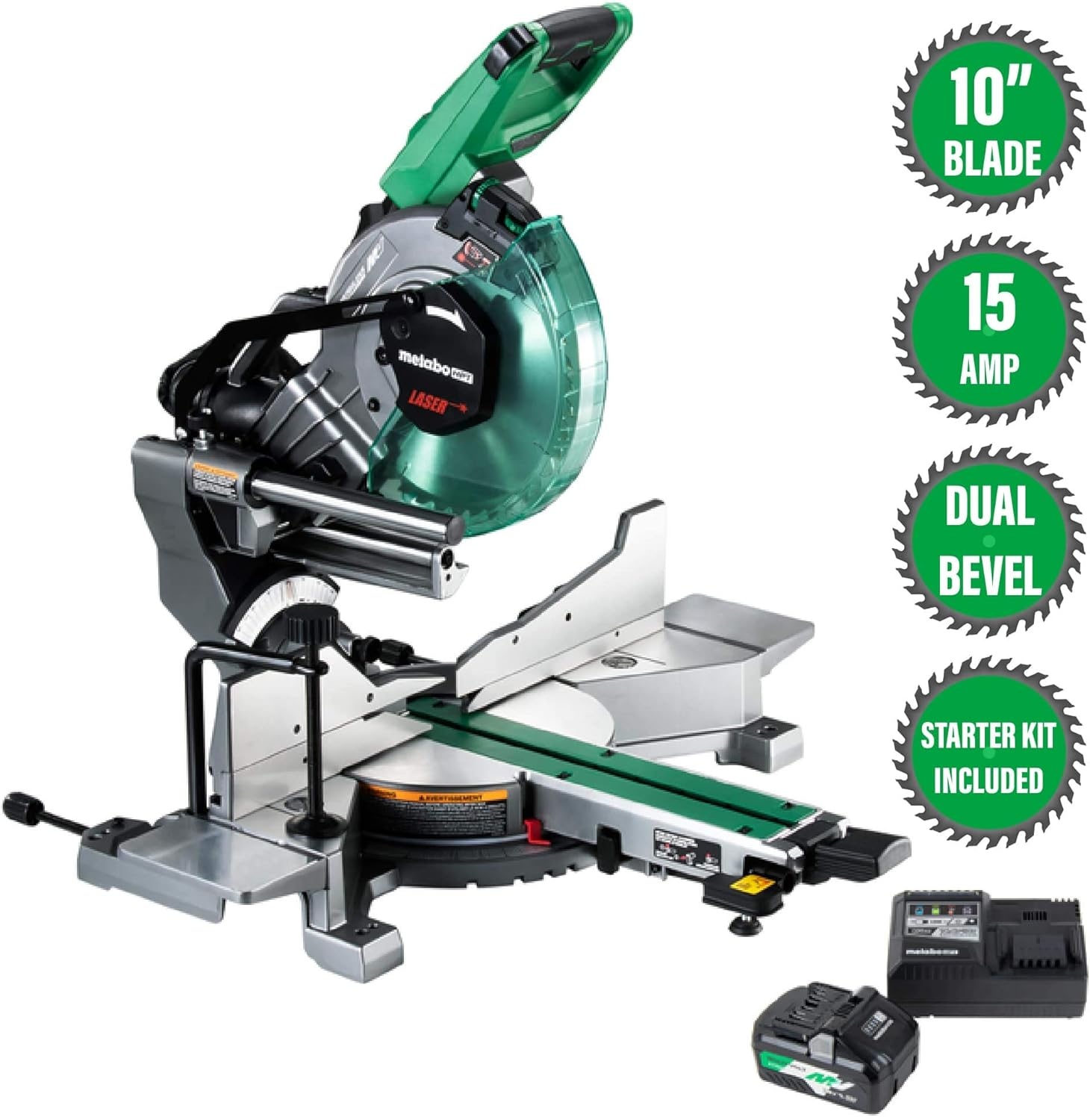 Metabo HPT MultiVolt™ 36V Sliding Miter Saw | 10-Inch Blade | Dual Bevel | Includes Battery & Charger | C3610DRAQA