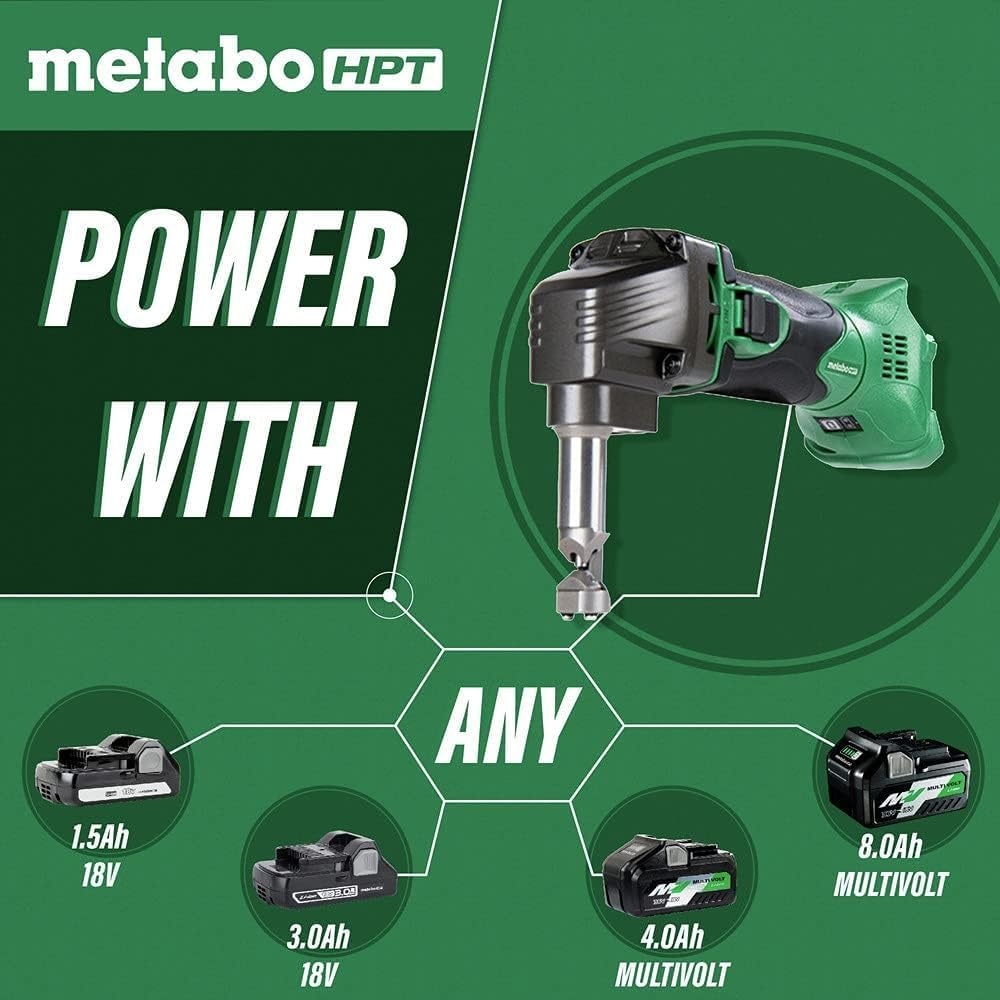 Metabo HPT 18V MultiVolt™ Cordless Nibbler | Tool Only – No Battery | For Ribbed Metal Panels | 180 Degree 3-Stop Die Holder | CN18DSLQ4