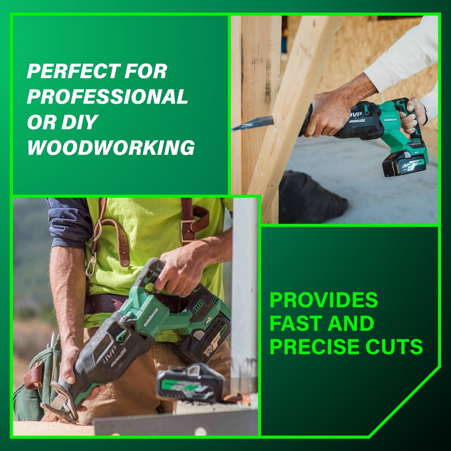 Metabo HPT 36V MultiVolt Cordless Reciprocating Saw, 4-Stage Speed Selector, 1,700 SPM to 3,000 SPM, Orbital Action, Low Vibration, Hybrid Power Option, Metal Rafter Hook, Tool Body Only, CR36DAQ4(w/ 36V MultiVolt Recip Saw (Tool Only))