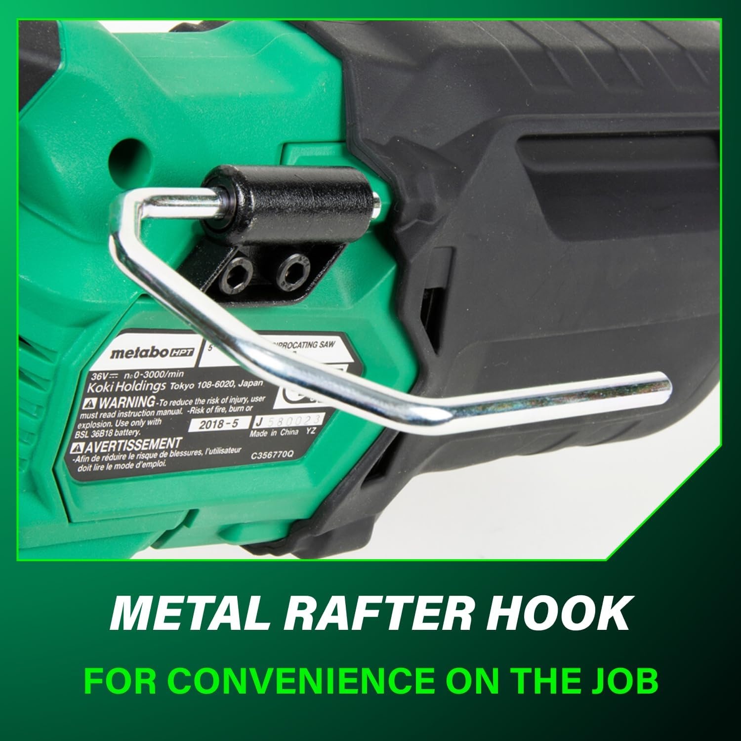 Metabo HPT 36V MultiVolt Cordless Reciprocating Saw, 4-Stage Speed Selector, 1,700 SPM to 3,000 SPM, Orbital Action, Low Vibration, Hybrid Power Option, Metal Rafter Hook, Tool Body Only, CR36DAQ4(w/ 36V MultiVolt Recip Saw (Tool Only))