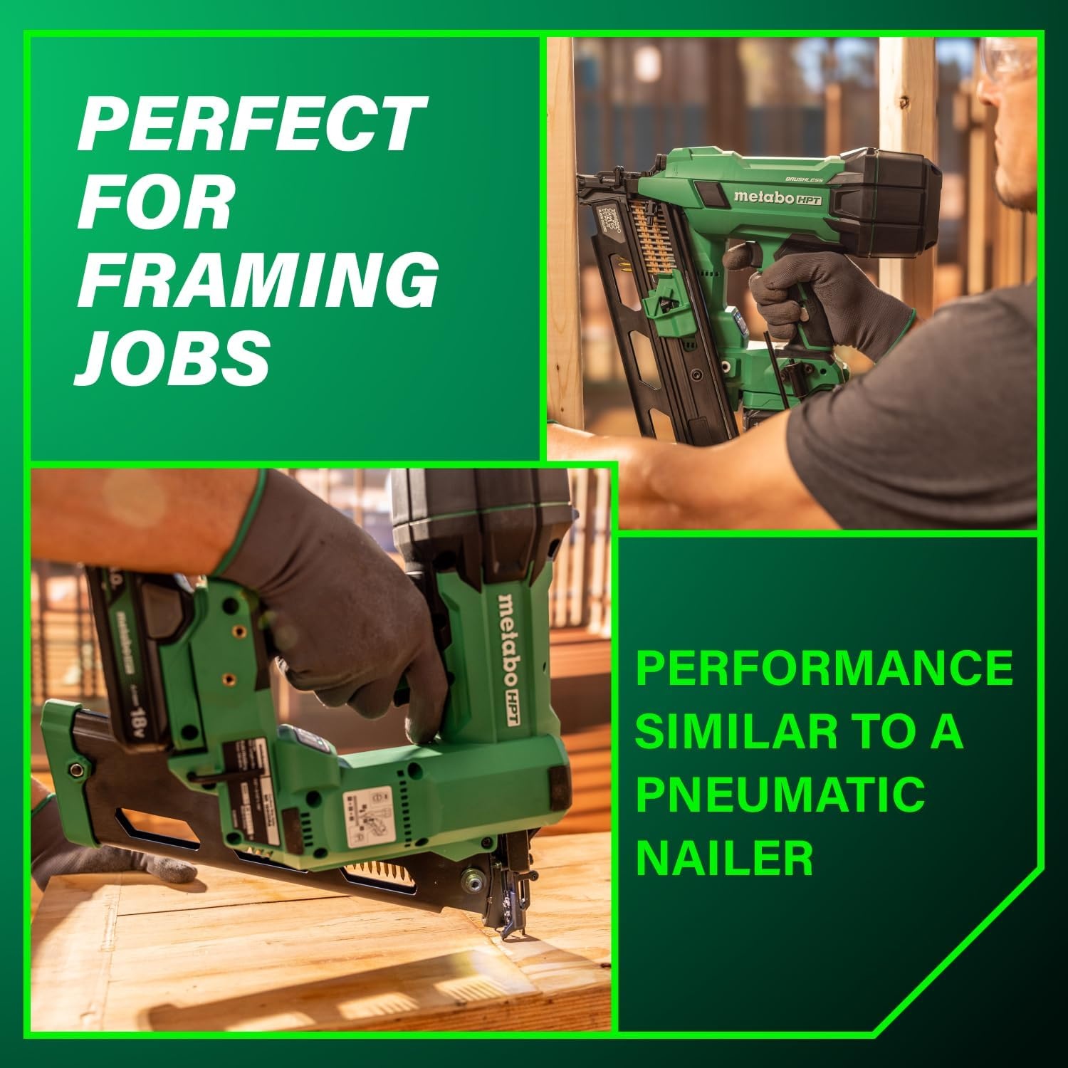 Bundle of Metabo HPT Cordless Framing Nailer, 18V – 4.0 Ah, MultiVolt™, 21 Degree, 3-1/2-Inch Plastic Strip Nails, NR1890DRA + Metabo HPT 18V/36V MultiVolt™ Battery | 380083M
