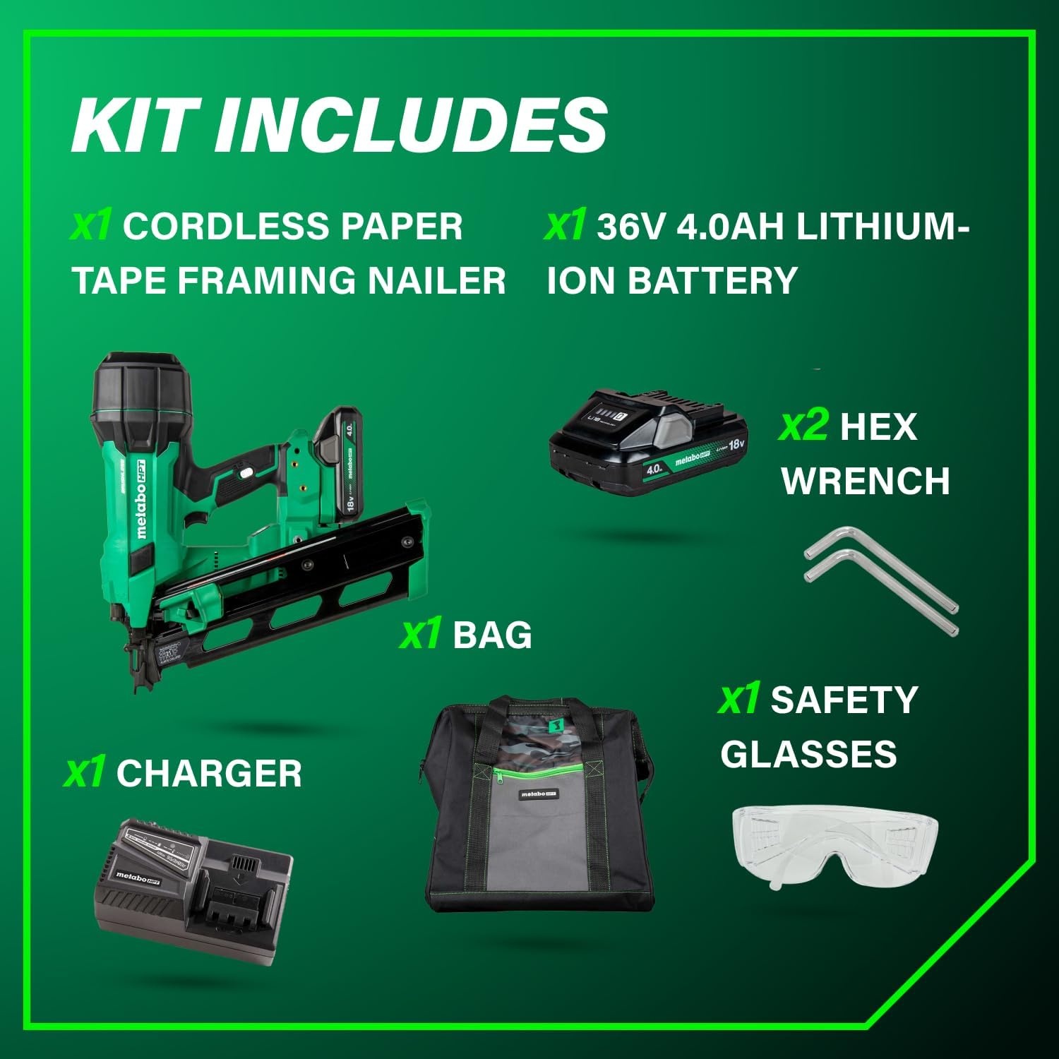 Bundle of Metabo HPT Cordless Framing Nailer, 18V – 4.0 Ah, MultiVolt™, 21 Degree, 3-1/2-Inch Plastic Strip Nails, NR1890DRA + Metabo HPT 18V/36V MultiVolt™ Battery | 380083M
