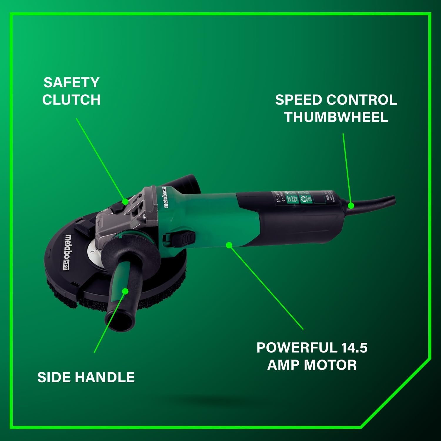 Metabo HPT RSEV 17-125 5-Inch Concrete Renovation Grinder Kit, High Torque, 14.5 Amp LongLife Motor, Vario Tacho Constamatic Control, Anti-Vibration Handle, Made in Germany, 646829620(Metabo HPT RSEV 17-125 Set)