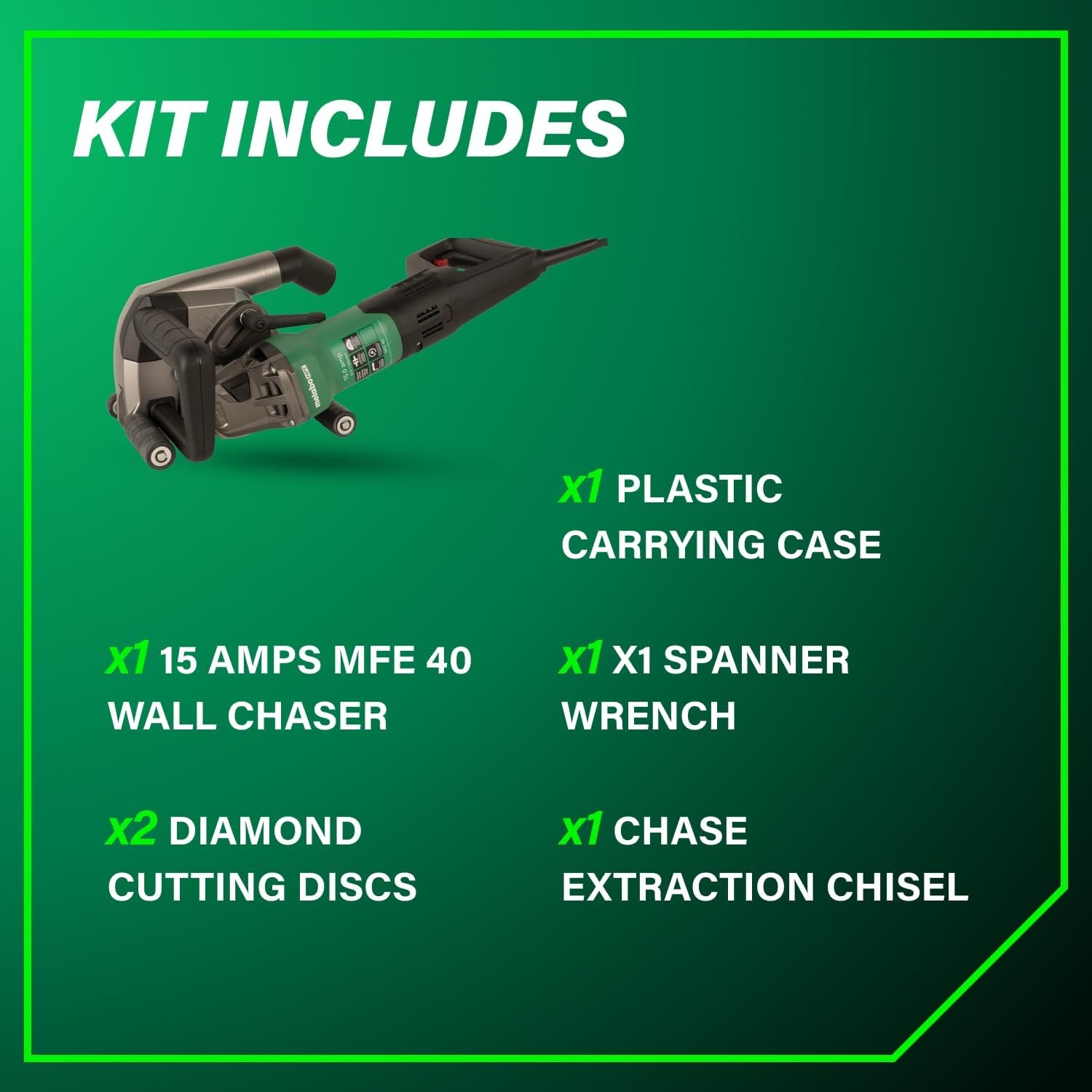 Metabo HPT MFE 40 Wall Chaser For Concrete, 5-Inch Cutting Disc, 15 Amps, High-Power Drive System, Tacho-Constamatic Electronics, Dust Protection, Torque Limiting Clutch, Made in Germany, 646040620(Metabo HPT MFE 40)