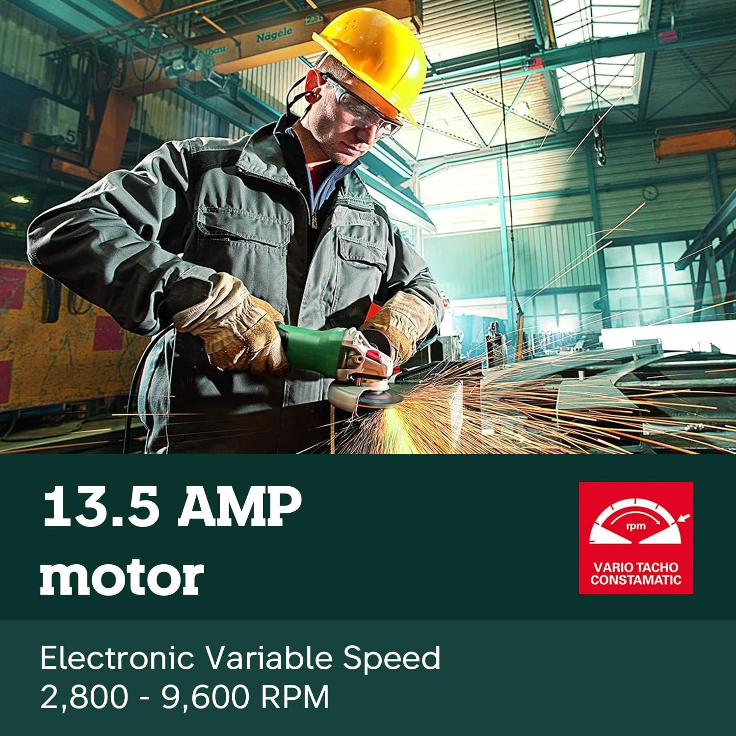 Metabo HPT Corded Angle Grinder 5 Inch, 13.5 AMP Electric Angle Grinder Tool, Variable Speed, VTC Electronics, 2800-9600 RPM, Made in Germany, Heavy Duty Power Tools, WEV 15-125 HT, 646562420(Metabo WEV 15-125 HT)