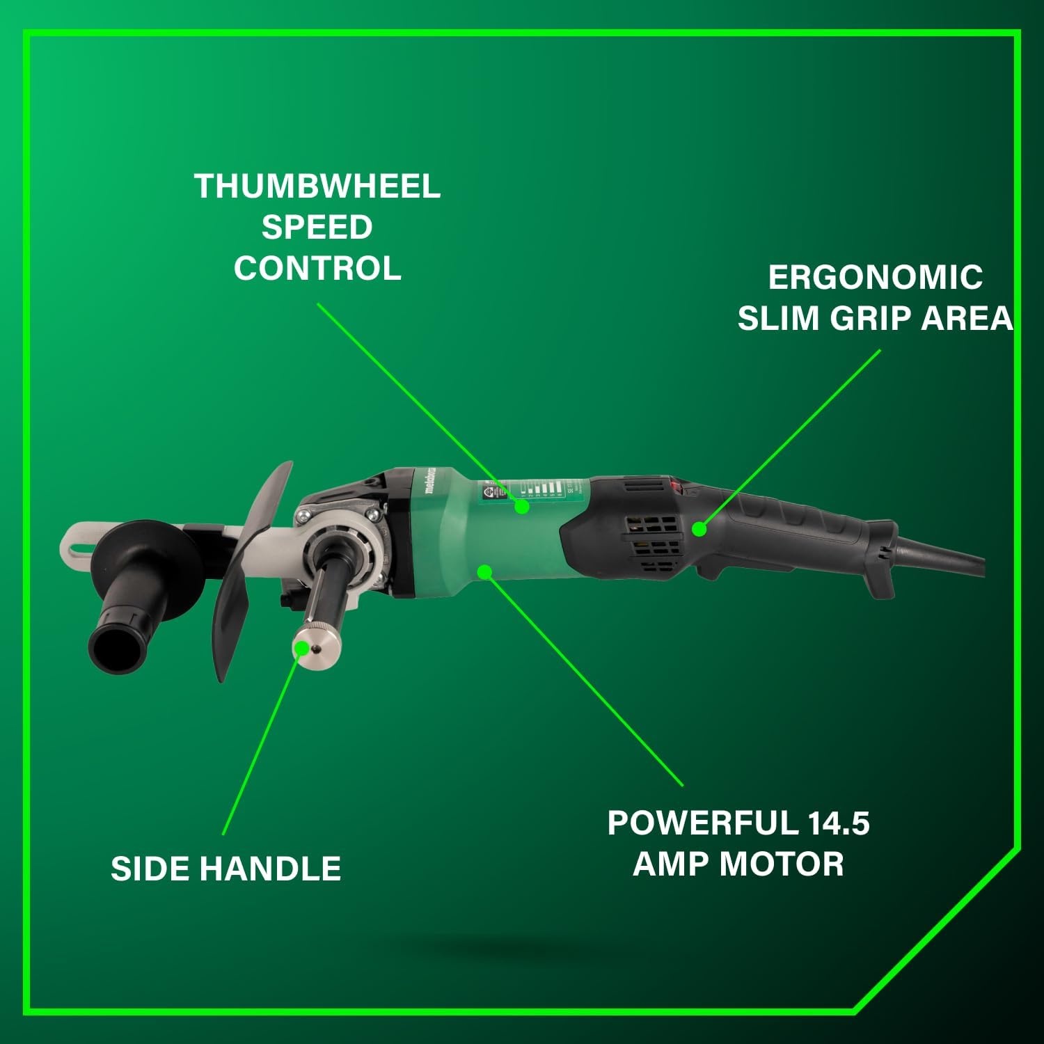Metabo HPT SE 17-200 RT Set Burnishing Machine, Metal Polishing Tool with High Torque Motor, 14.5 Amp, Vario-Tacho-Constamatic Control, Motor with Dust Protection, Made in Germany, 646259620(Metabo HPT SE 17-200 RT)