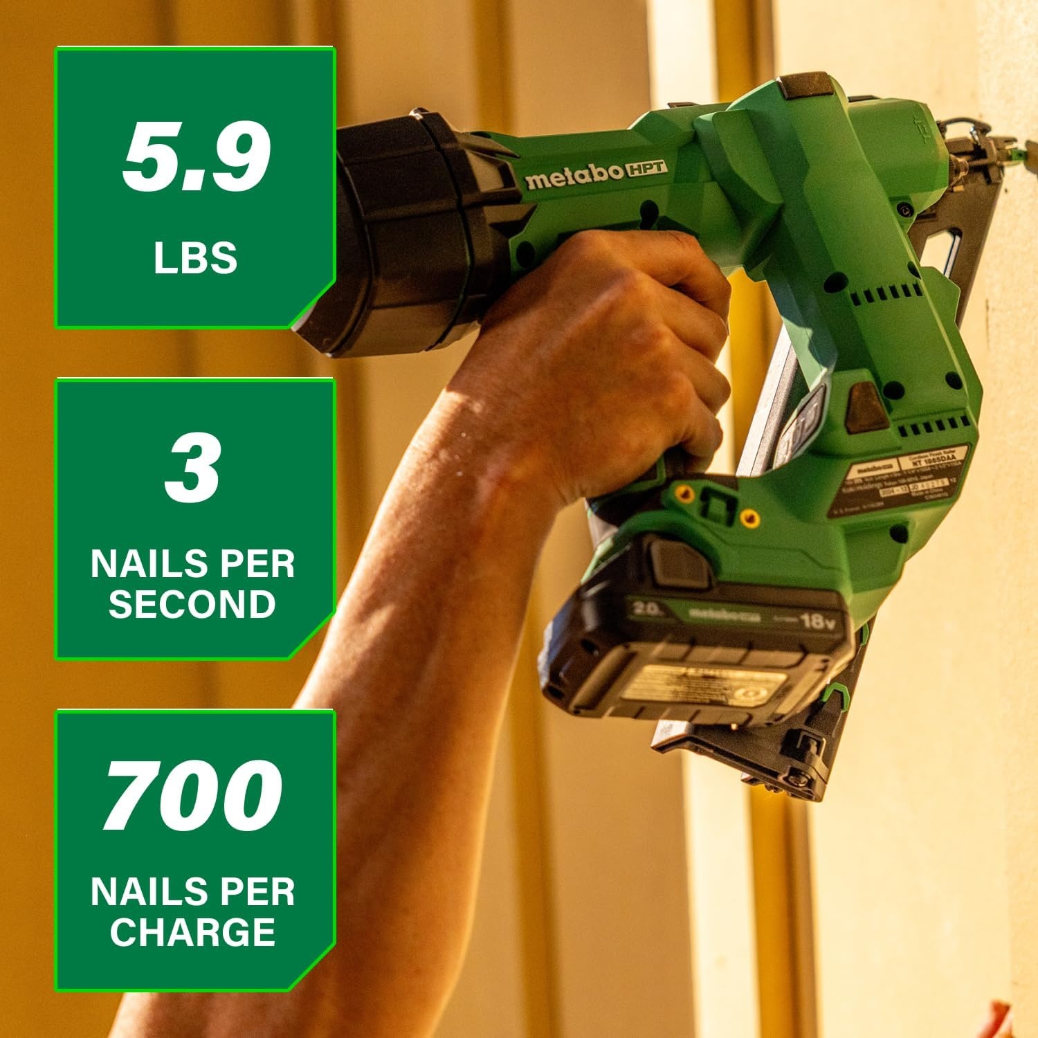 Bundle of Metabo HPT Cordless Finish Nailer Kit, 18V MultiVolt™, 15 Gauge Angled, NT1865DAA + Metabo HPT 18V/36V MultiVolt™ Battery | 2.5Ah / 5.0Ah | 380083M