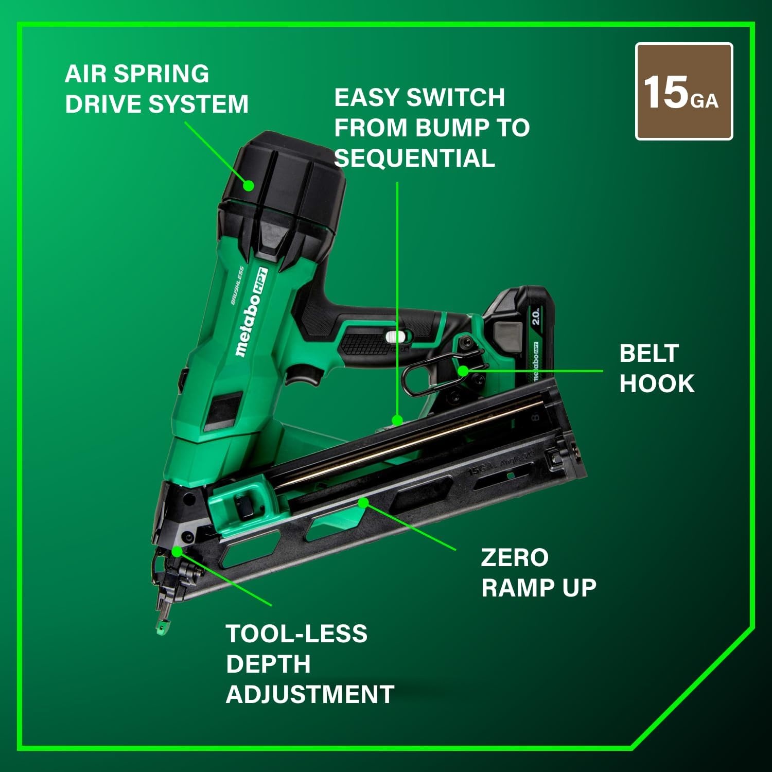 Bundle of Metabo HPT Cordless Finish Nailer Kit, 18V MultiVolt™, 15 Gauge Angled, NT1865DAA + Metabo HPT 18V/36V MultiVolt™ Battery | 2.5Ah / 5.0Ah | 380083M