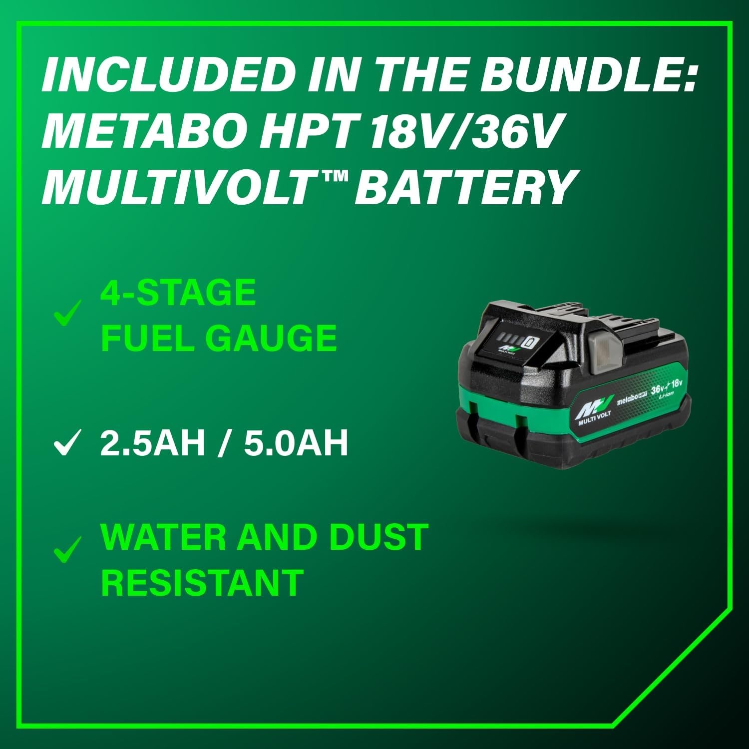 Bundle of Metabo HPT Cordless Finish Nailer Kit, 18V MultiVolt™, 15 Gauge Angled, NT1865DAA + Metabo HPT 18V/36V MultiVolt™ Battery | 2.5Ah / 5.0Ah | 380083M
