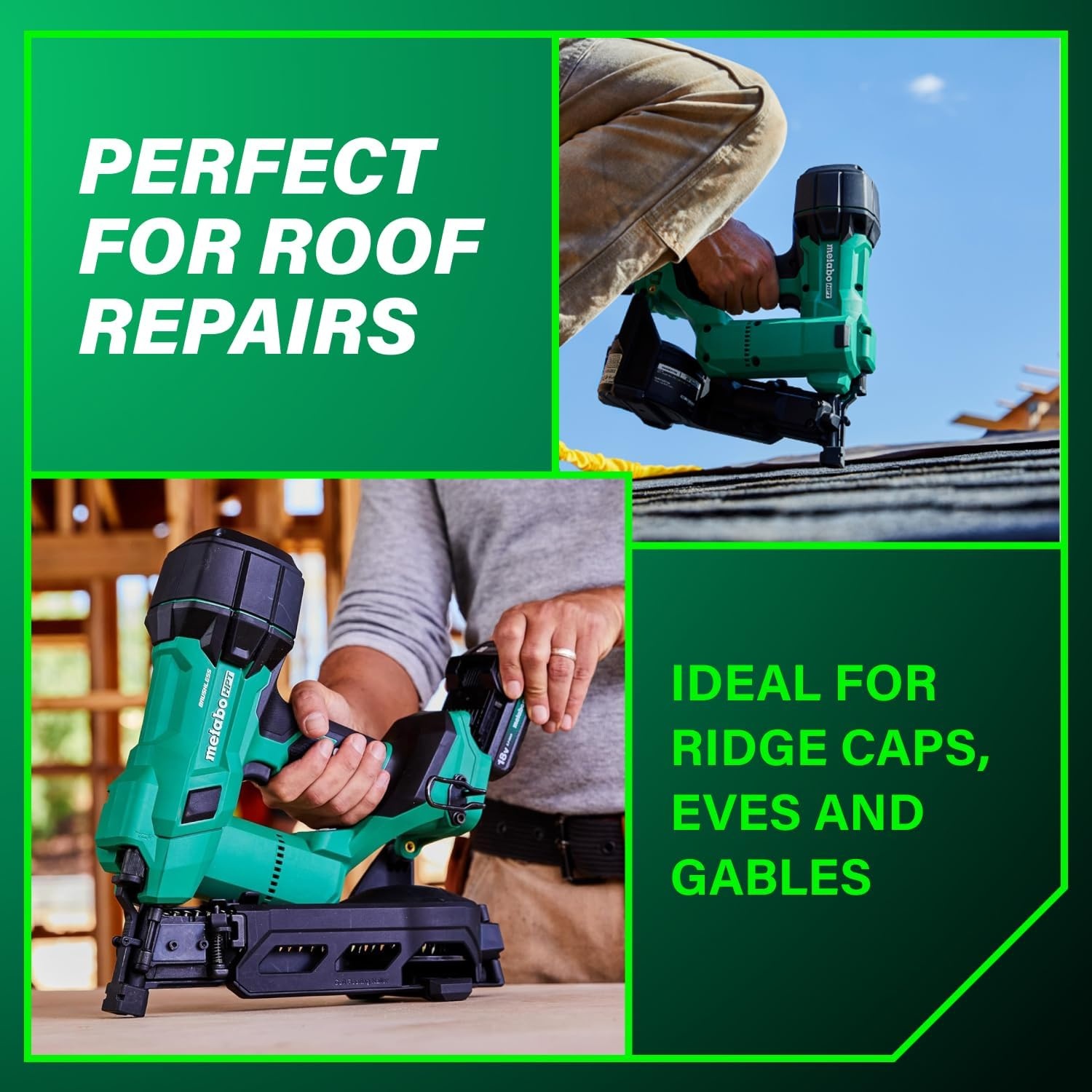 Bundle of Metabo HPT 18V MultiVolt™ Cordless Coil Roofing Nailer Kit, NV1845DA + Metabo HPT 18V/36V MultiVolt™ Battery | 2.5Ah / 5.0Ah | 380083M